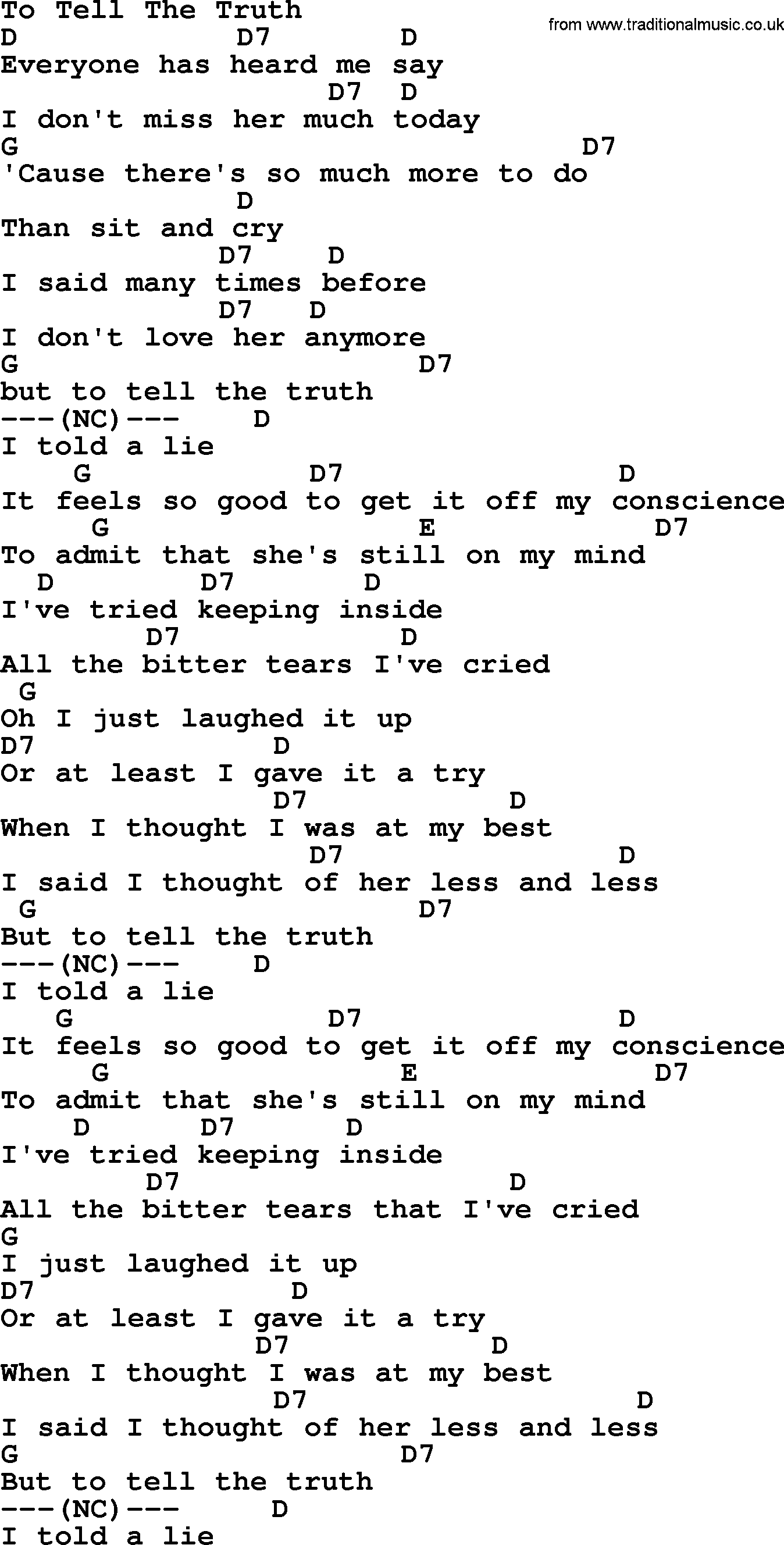 Bluegrass song: To Tell The Truth, lyrics and chords
