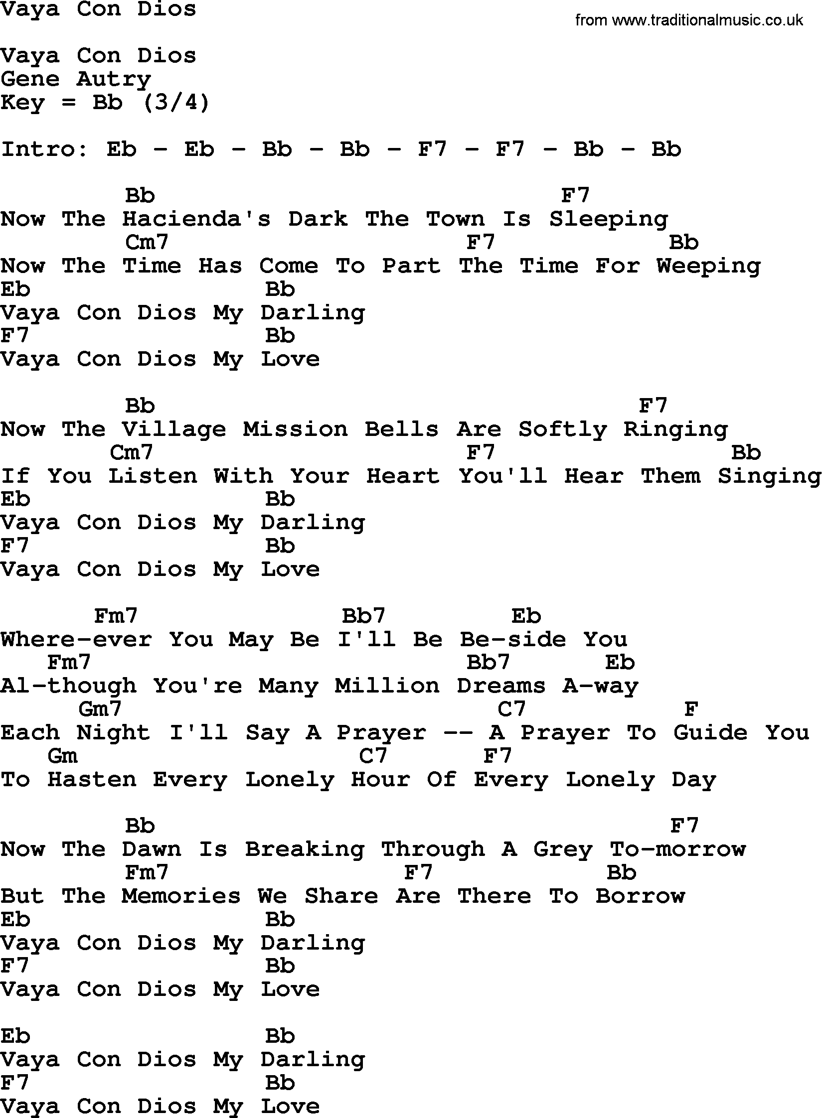 Bluegrass song: Vaya Con Dios, lyrics and chords