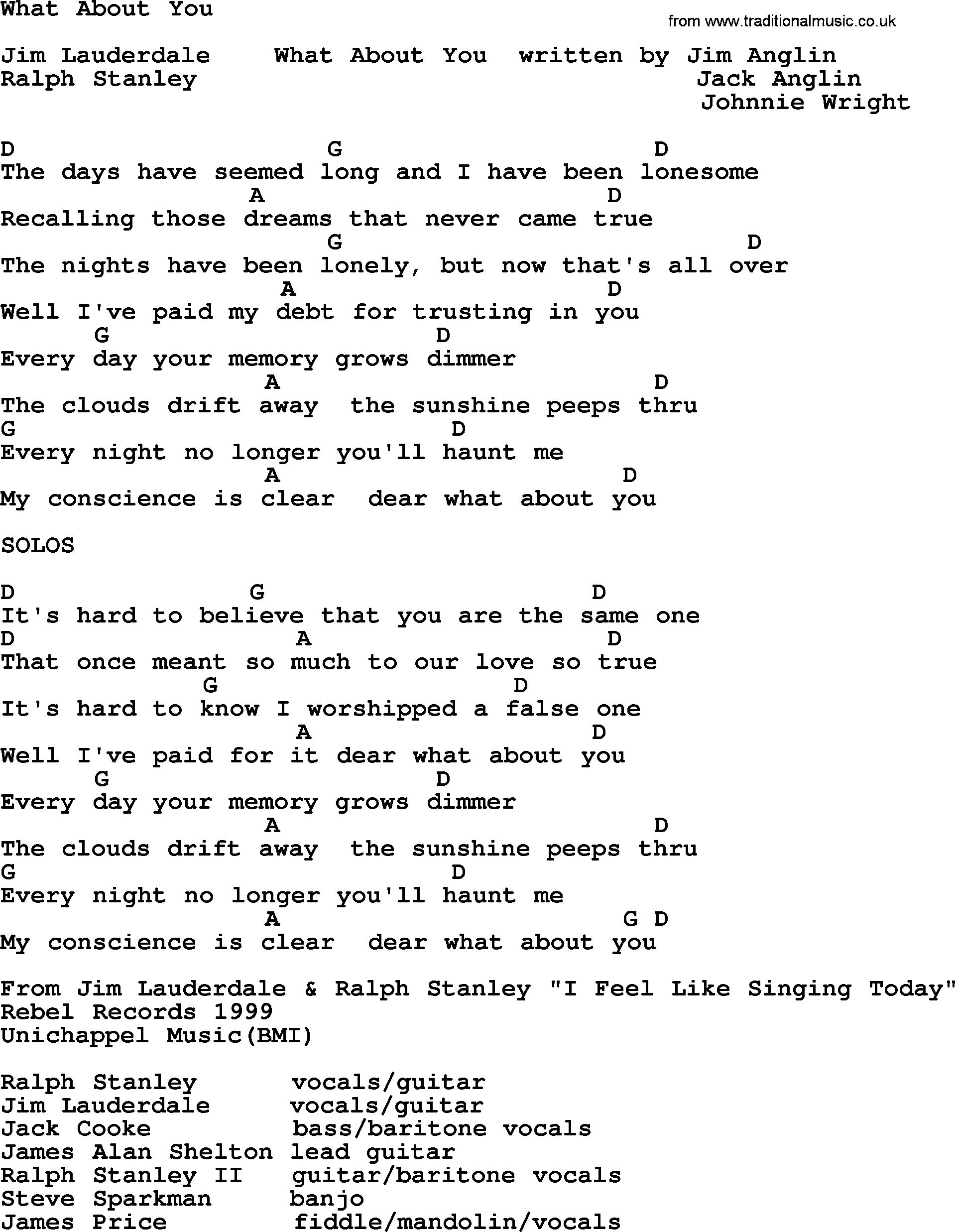 Bluegrass song: What About You, lyrics and chords