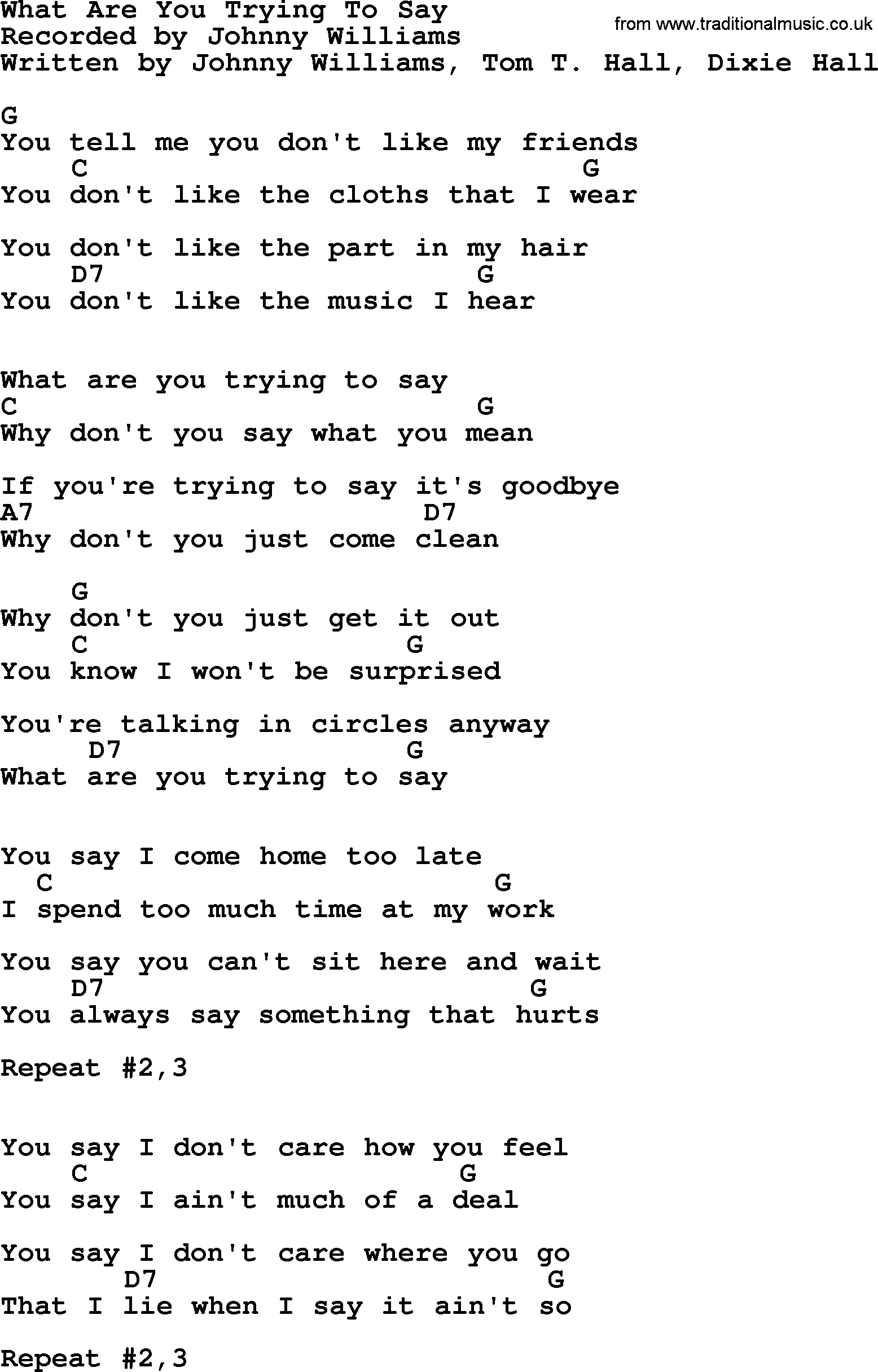 Bluegrass song: What Are You Trying To Say, lyrics and chords