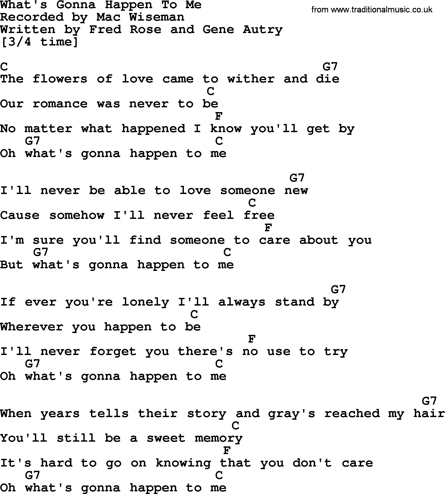Bluegrass song: What's Gonna Happen To Me, lyrics and chords
