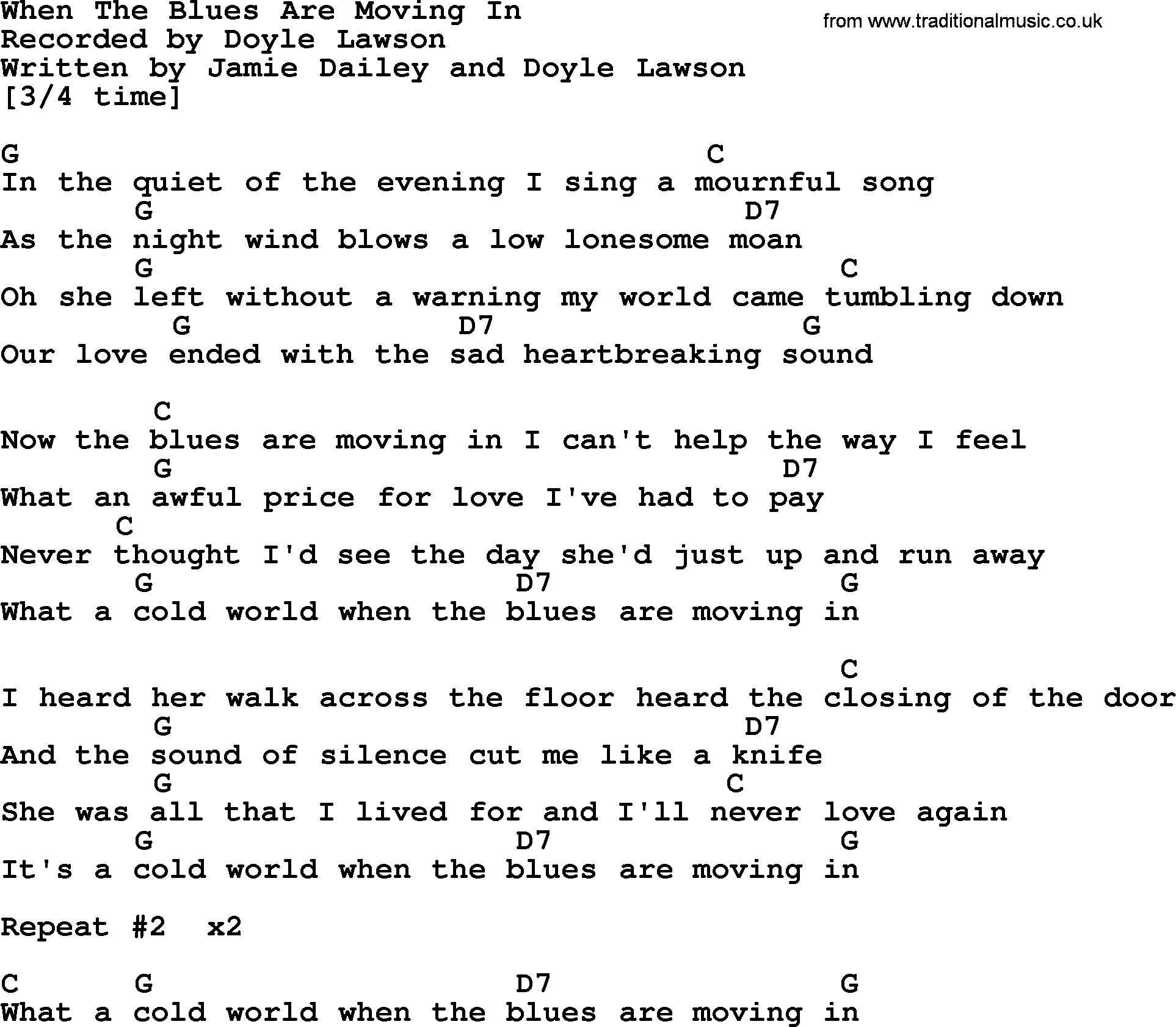 Bluegrass song: When The Blues Are Moving In, lyrics and chords