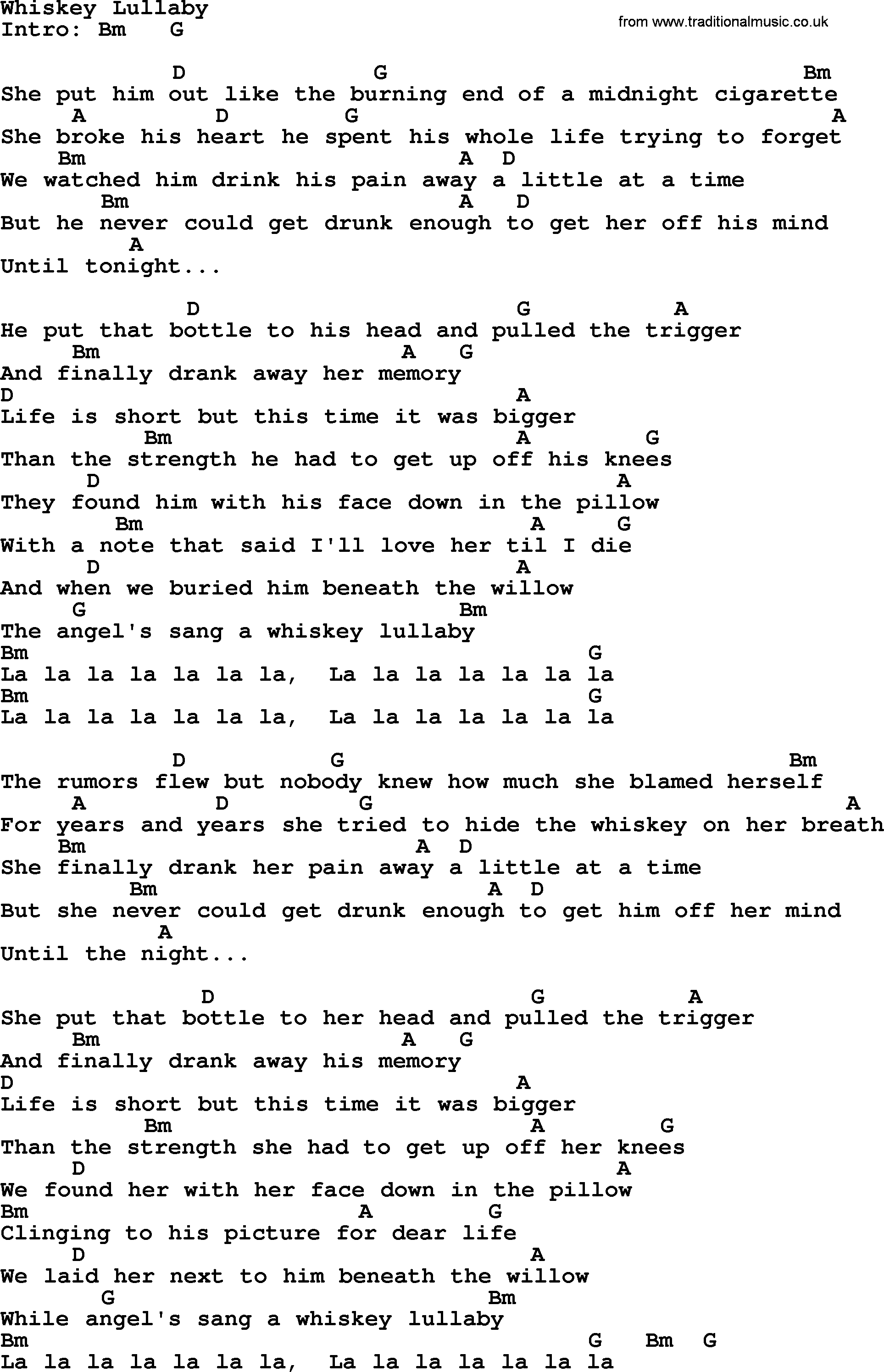 Bluegrass song: Whiskey Lullaby, lyrics and chords