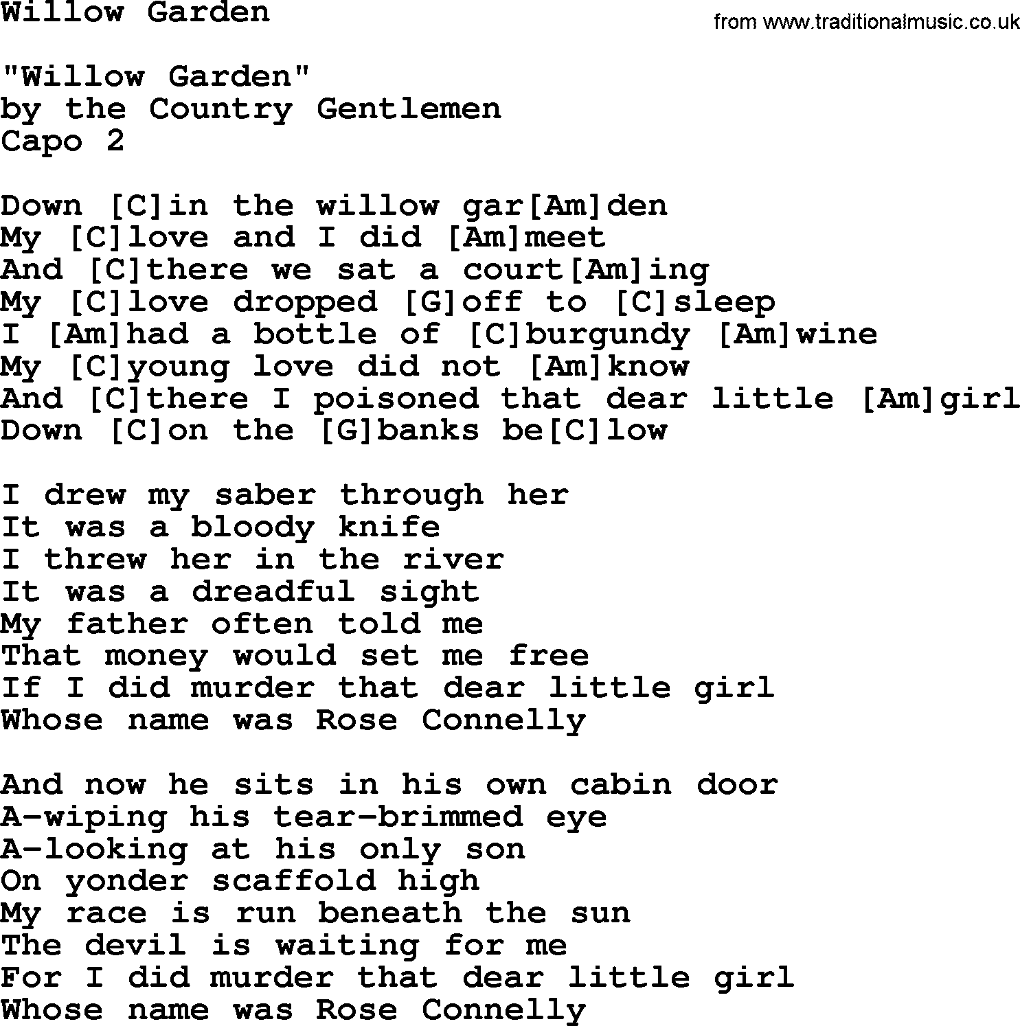Willow Garden Bluegrass Lyrics With Chords