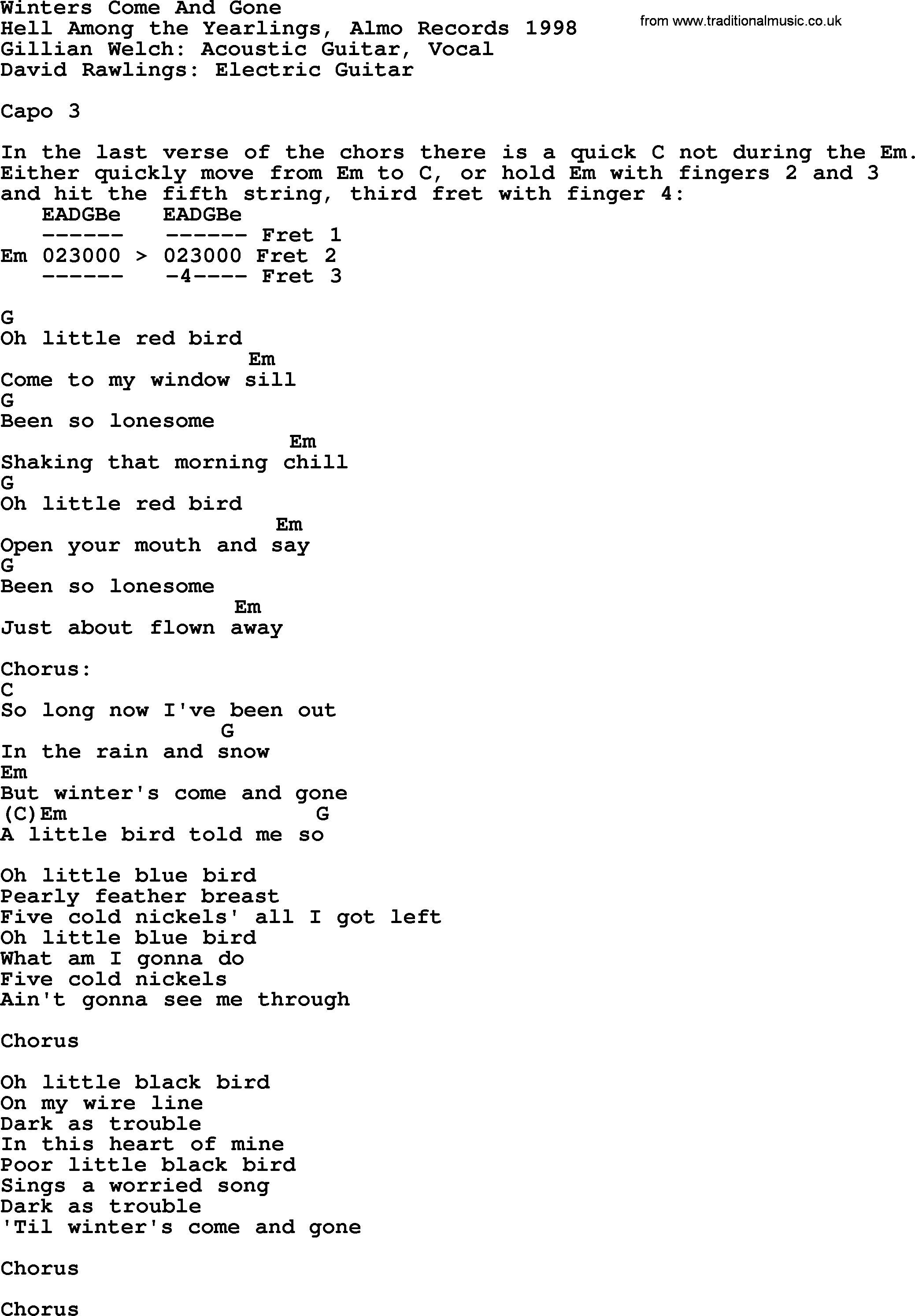Bluegrass song: Winters Come And Gone, lyrics and chords