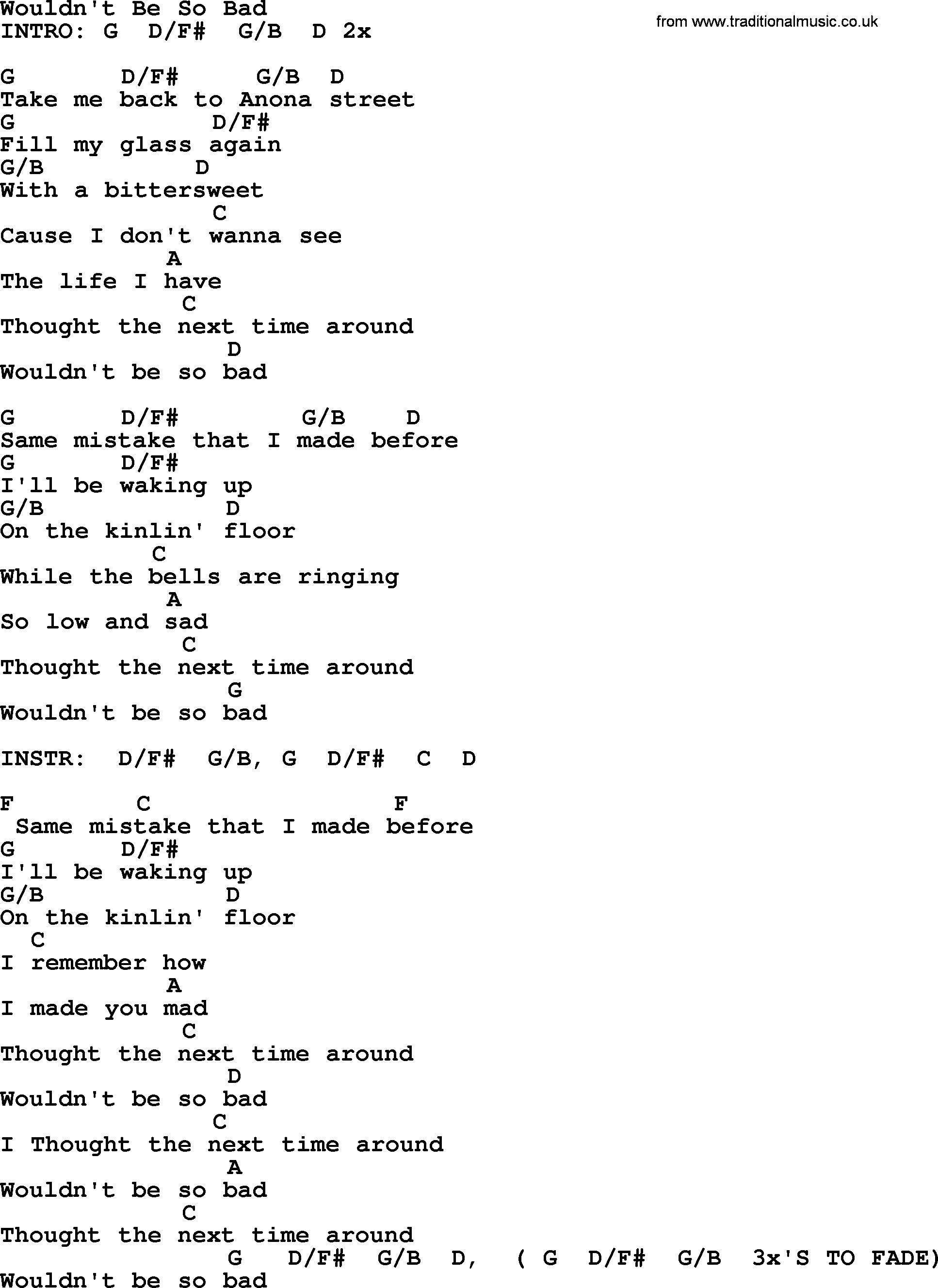 Bluegrass song: Wouldn't Be So Bad, lyrics and chords