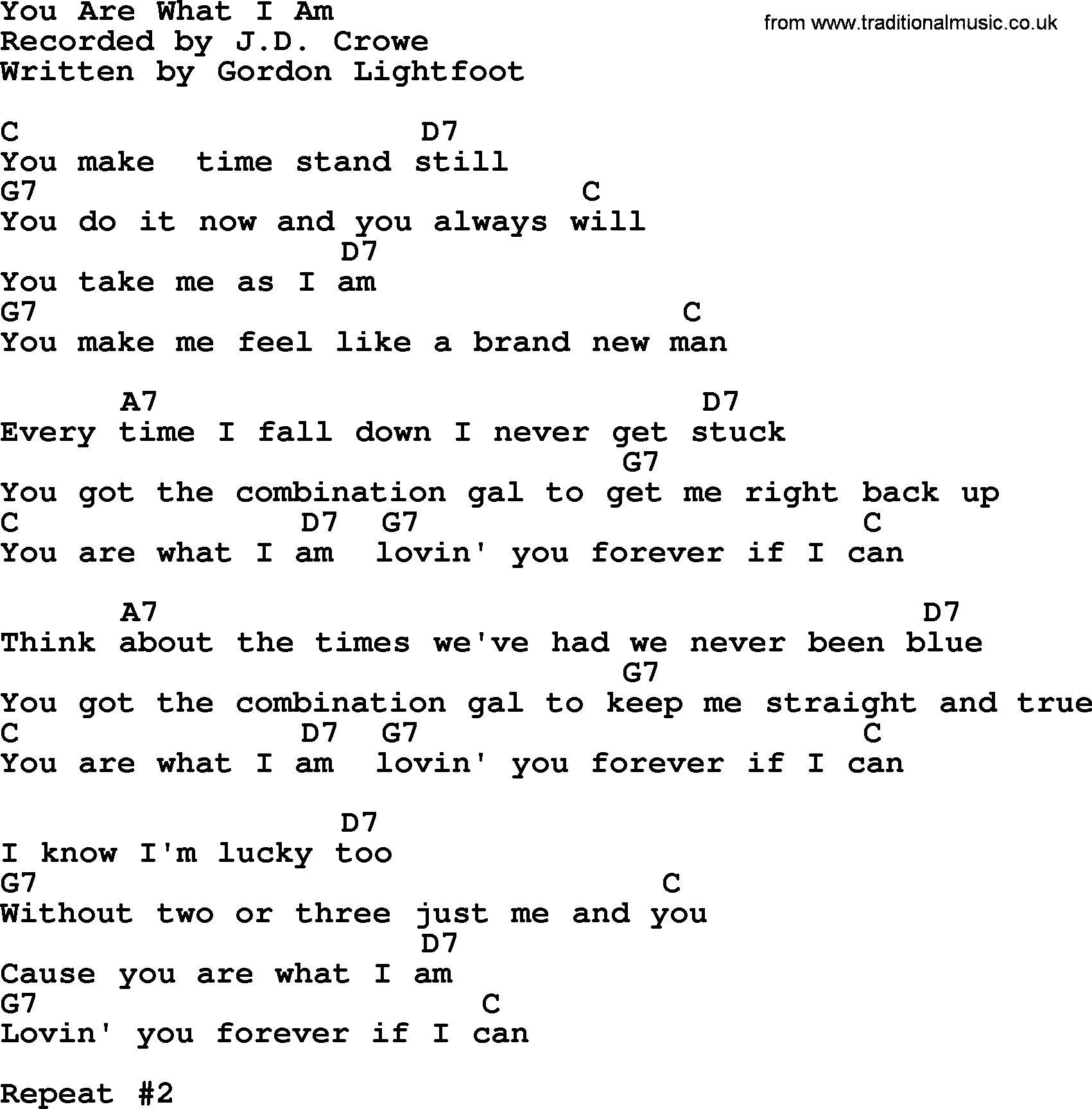 Bluegrass song: You Are What I Am, lyrics and chords