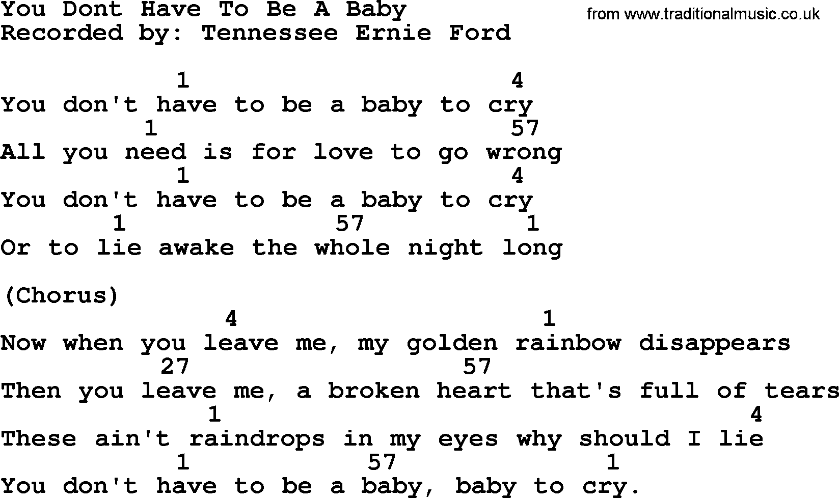 Bluegrass song: You Dont Have To Be A Baby, lyrics and chords