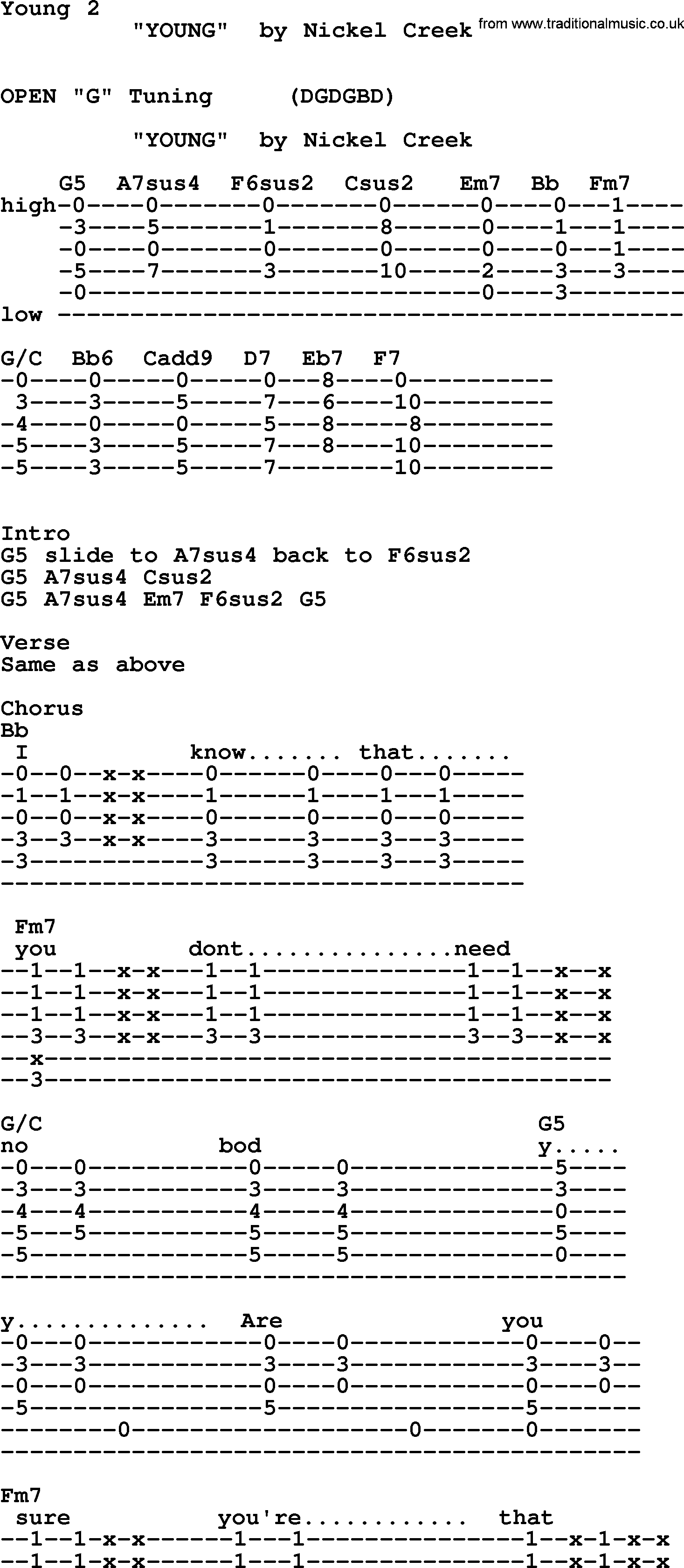 Bluegrass song: Young 2, lyrics and chords
