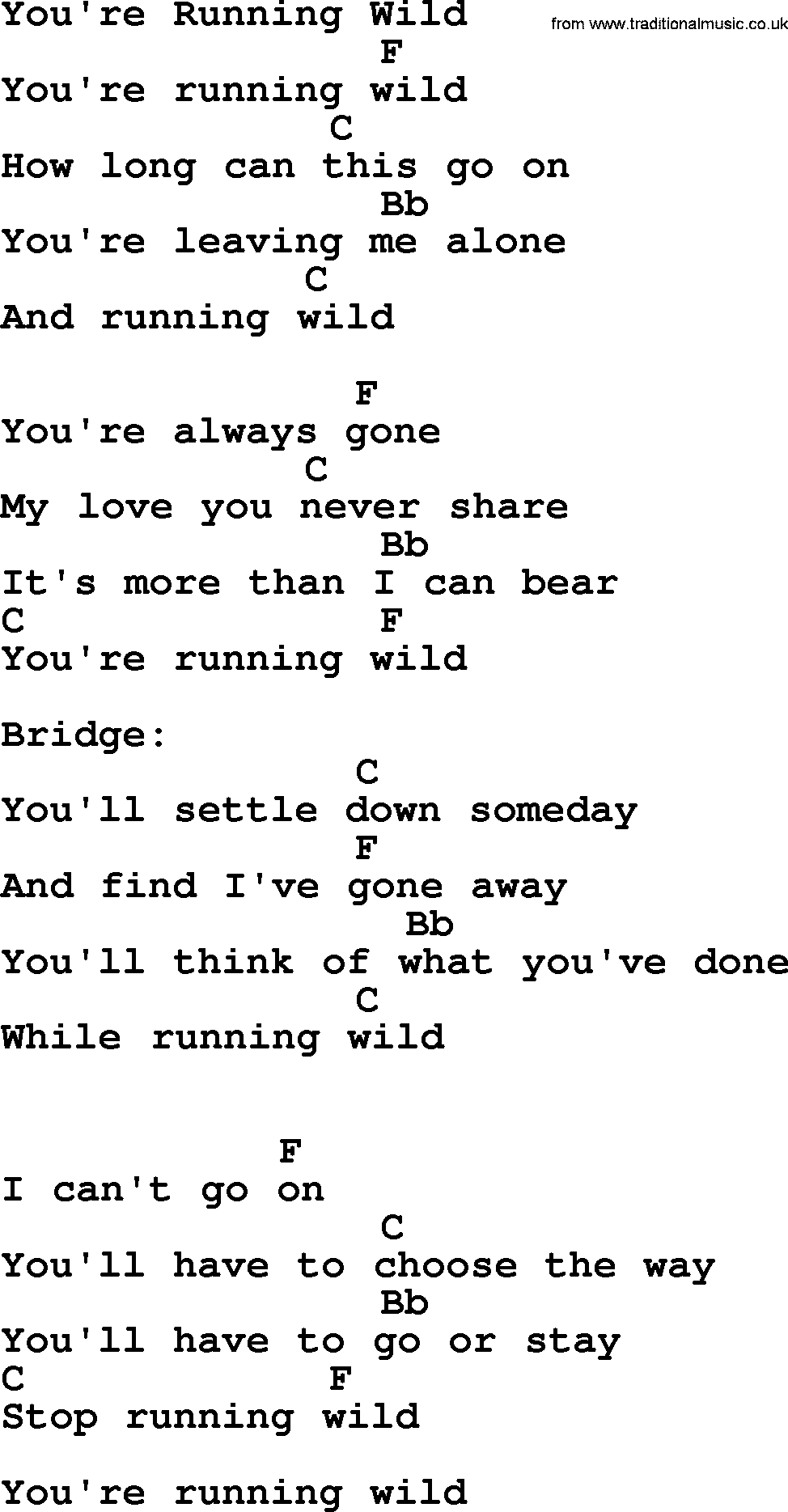 Bluegrass song: You're Running Wild, lyrics and chords