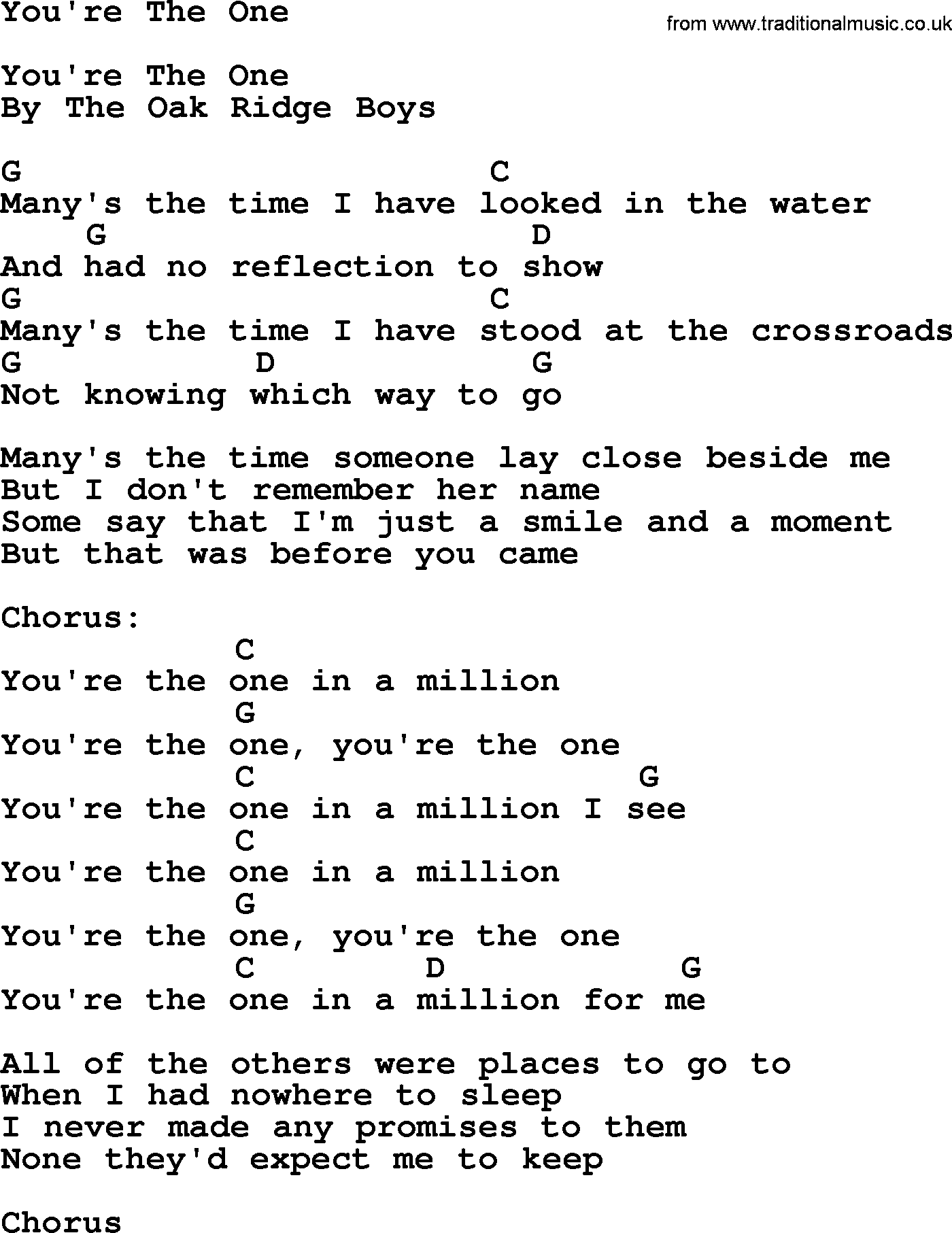 Bluegrass song: You're The One, lyrics and chords