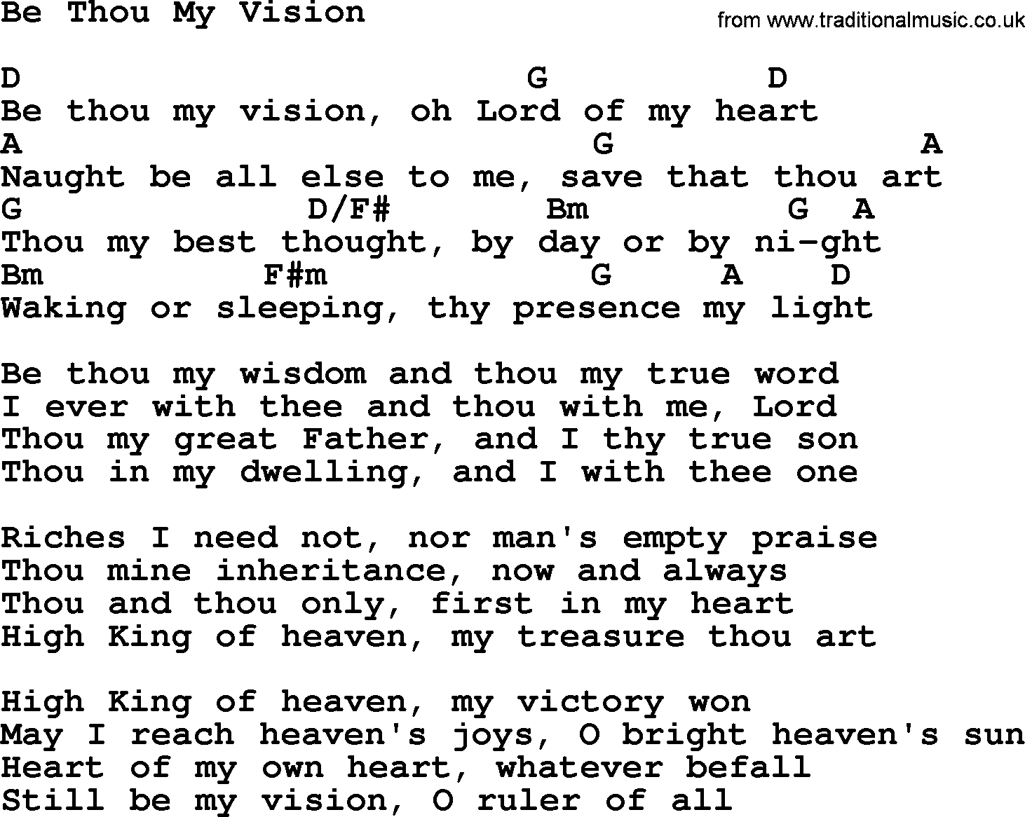 Top 1000 Most Popular Folk and Old-time Songs: Be Thou My Vision, lyrics and chords
