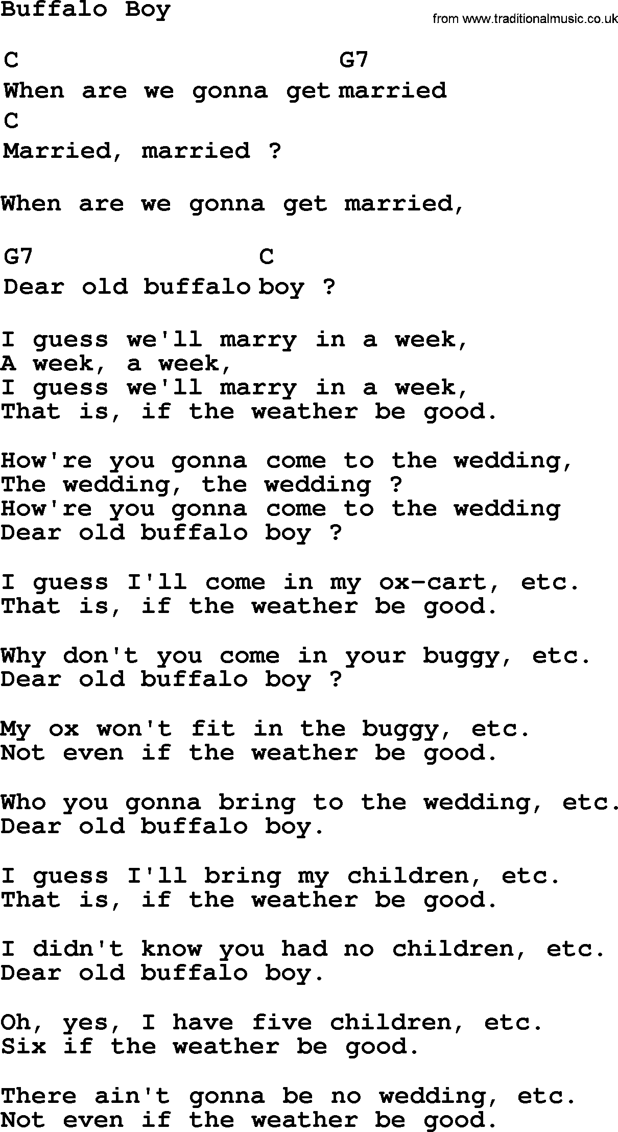 Top 1000 Folk and Old Time Songs Collection: Buffalo Boy - Lyrics with and PDF