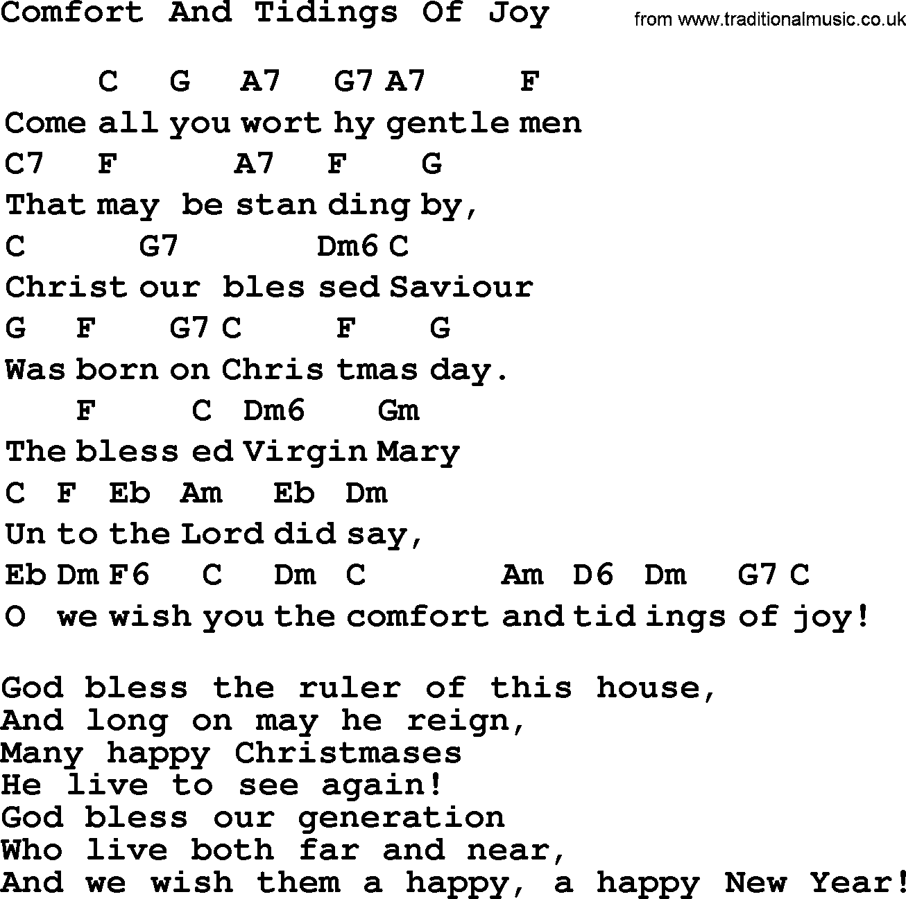Top 1000 Most Popular Folk and Old-time Songs: Comfort And Tidings Of Joy, lyrics and chords