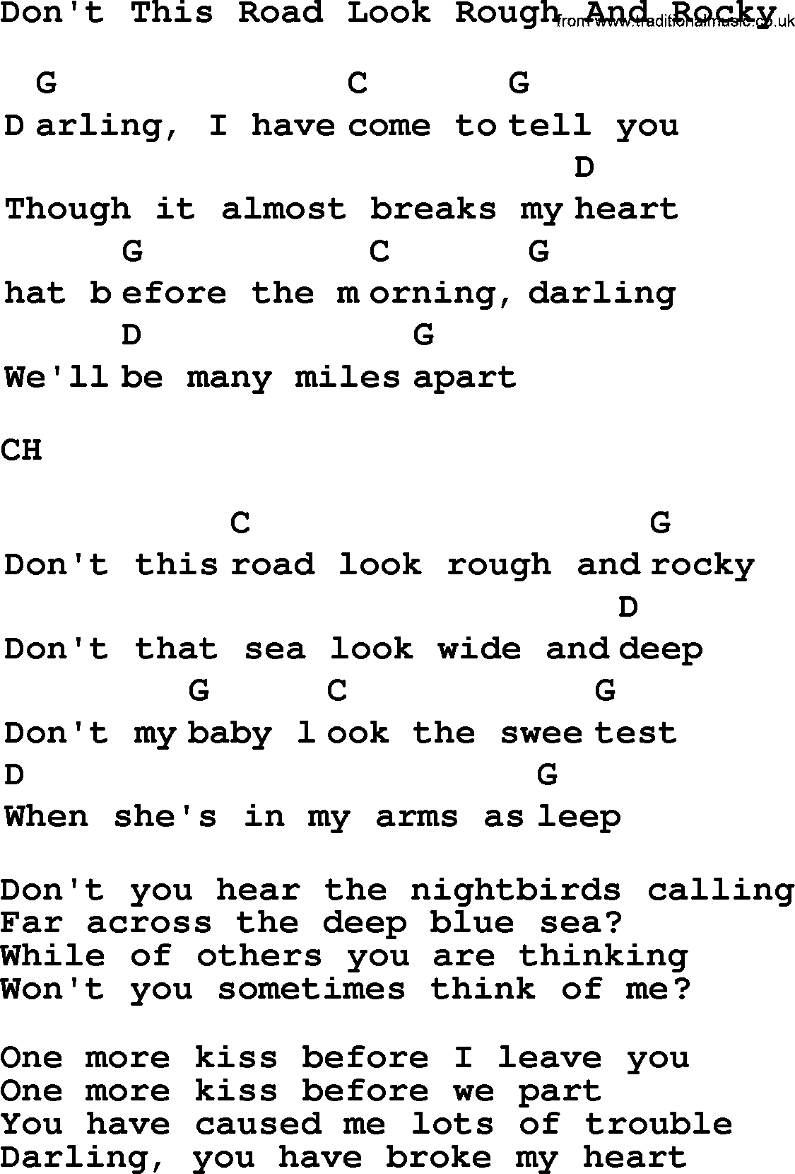 Top 1000 Most Popular Folk and Old-time Songs: Dont This Road Look Rough And Rocky, lyrics and chords