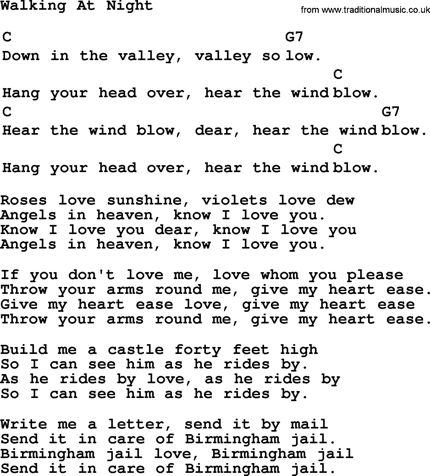 Top 1000 Most Popular Folk and Old-time Songs: Down In The Valley, lyrics and chords