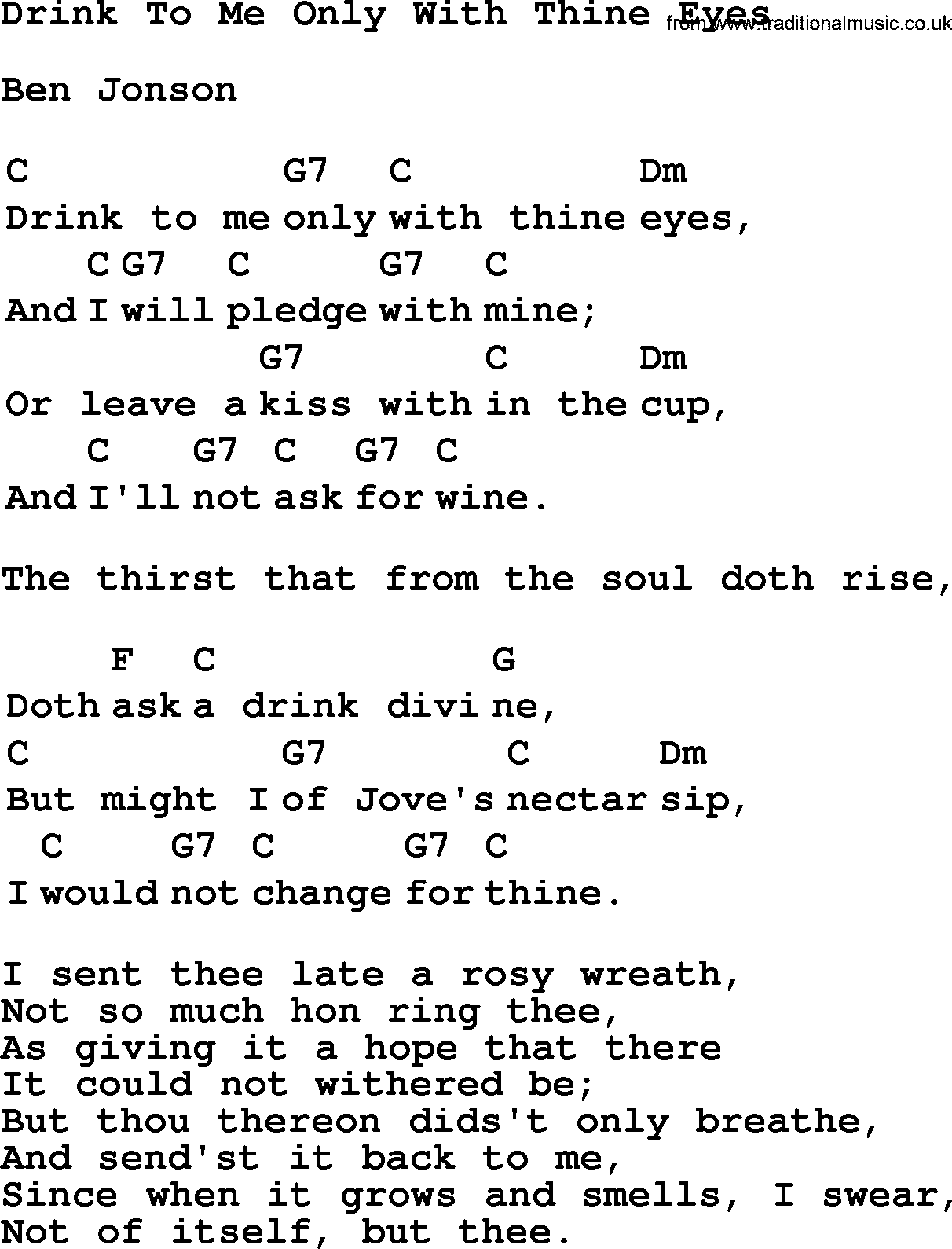Top 1000 Most Popular Folk and Old-time Songs: Drink To Me Only With Thine Eyes, lyrics and chords