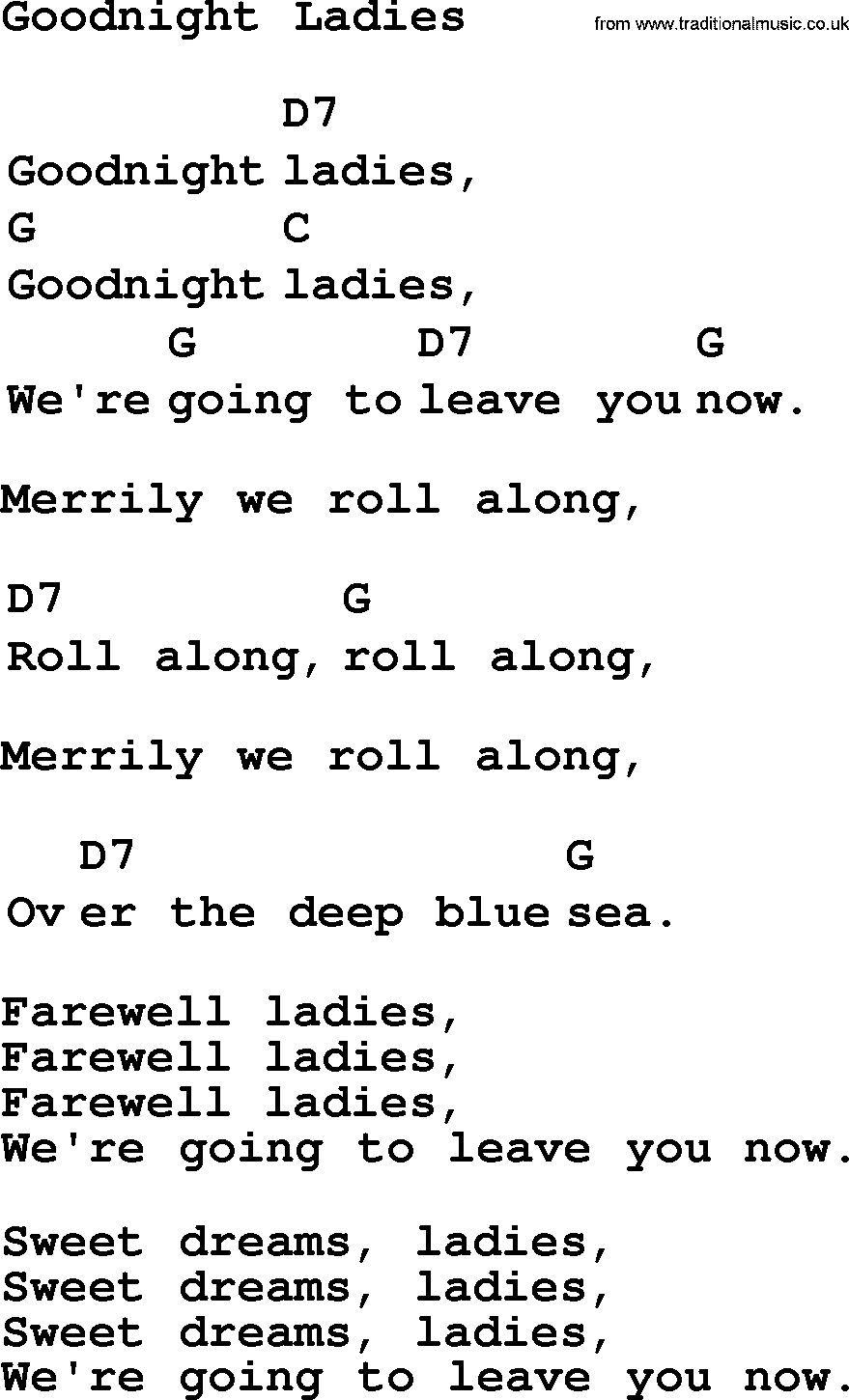 Top 1000 Most Popular Folk and Old-time Songs: Goodnight Ladies, lyrics and chords