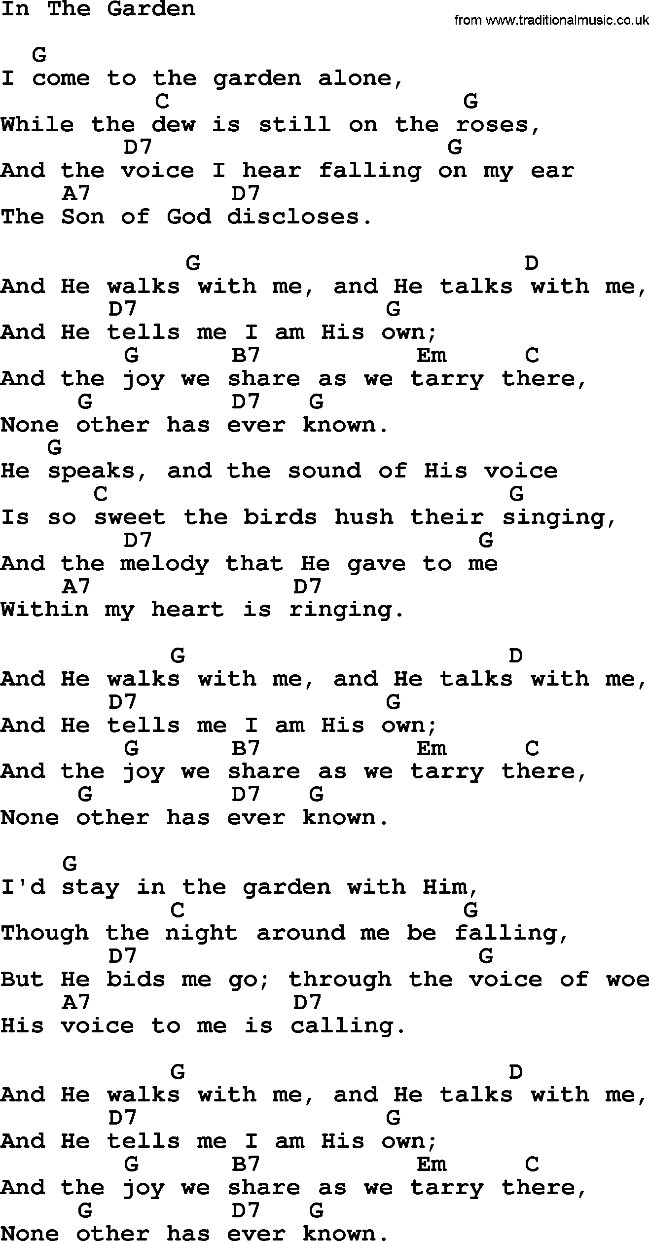 Top 1000 Most Popular Folk and Old-time Songs: In The Garden, lyrics and chords
