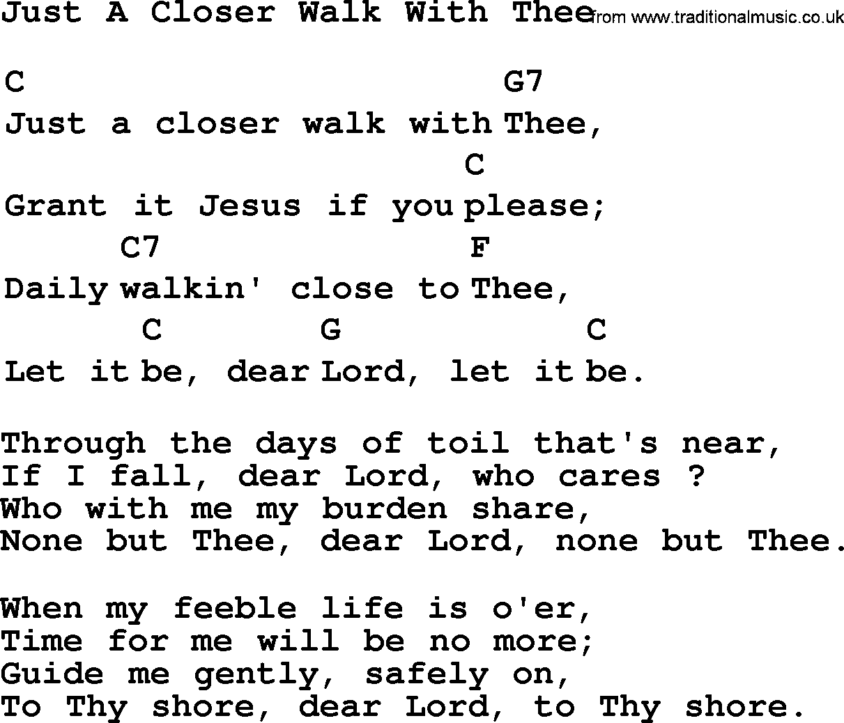 Top 1000 Most Popular Folk and Old-time Songs: Just A Closer Walk With Thee, lyrics and chords