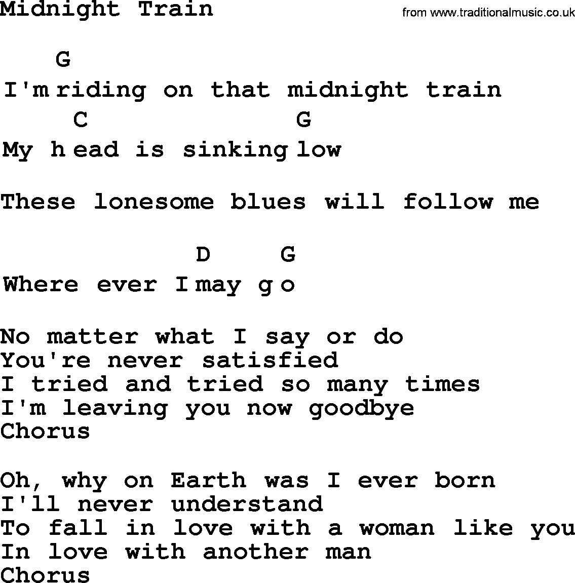 Top 1000 Most Popular Folk and Old-time Songs: Midnight Train, lyrics and chords
