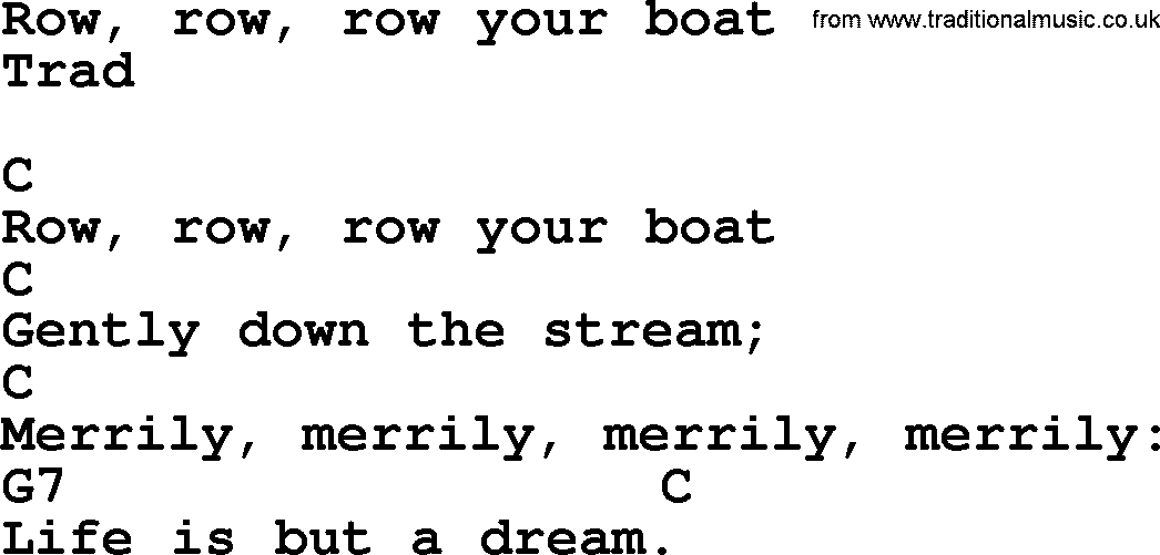 Top 1000 Most Popular Folk and Old-time Songs: Row, Row, Row Your Boat, lyrics and chords