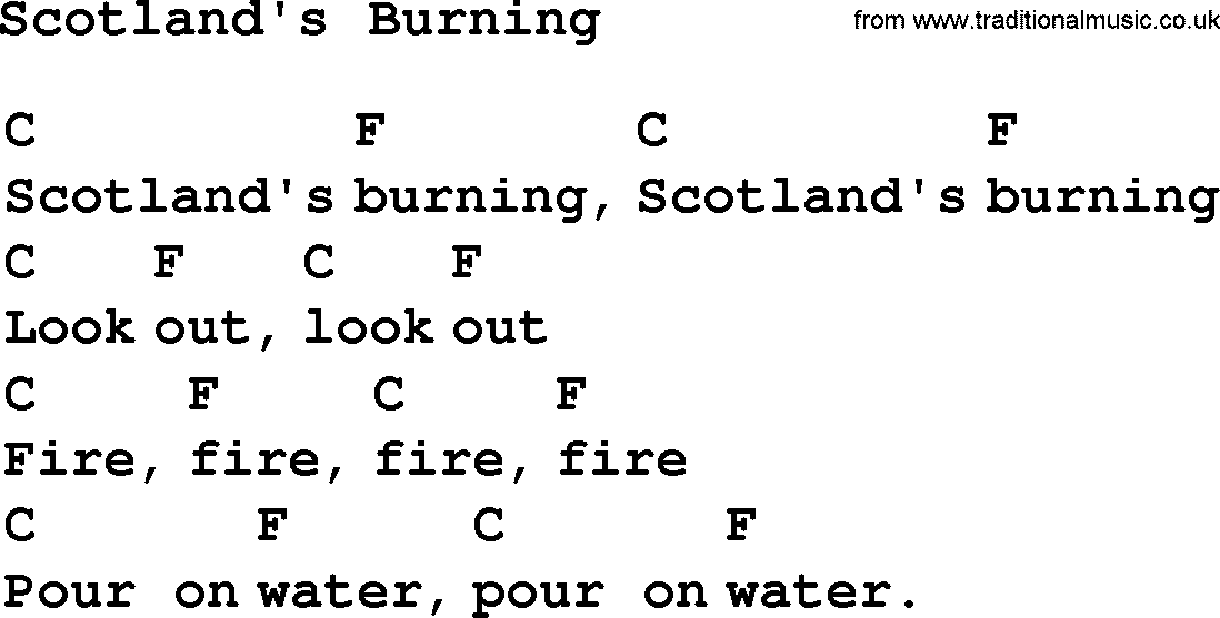 Top 1000 Most Popular Folk and Old-time Songs: Scotlands Burning, lyrics and chords
