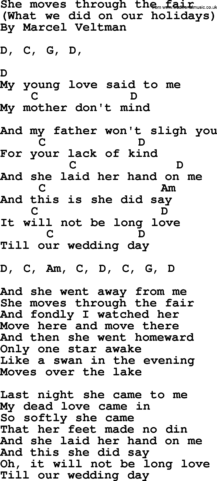 Top 1000 Most Popular Folk and Old-time Songs: She Moves Through The Fair, lyrics and chords