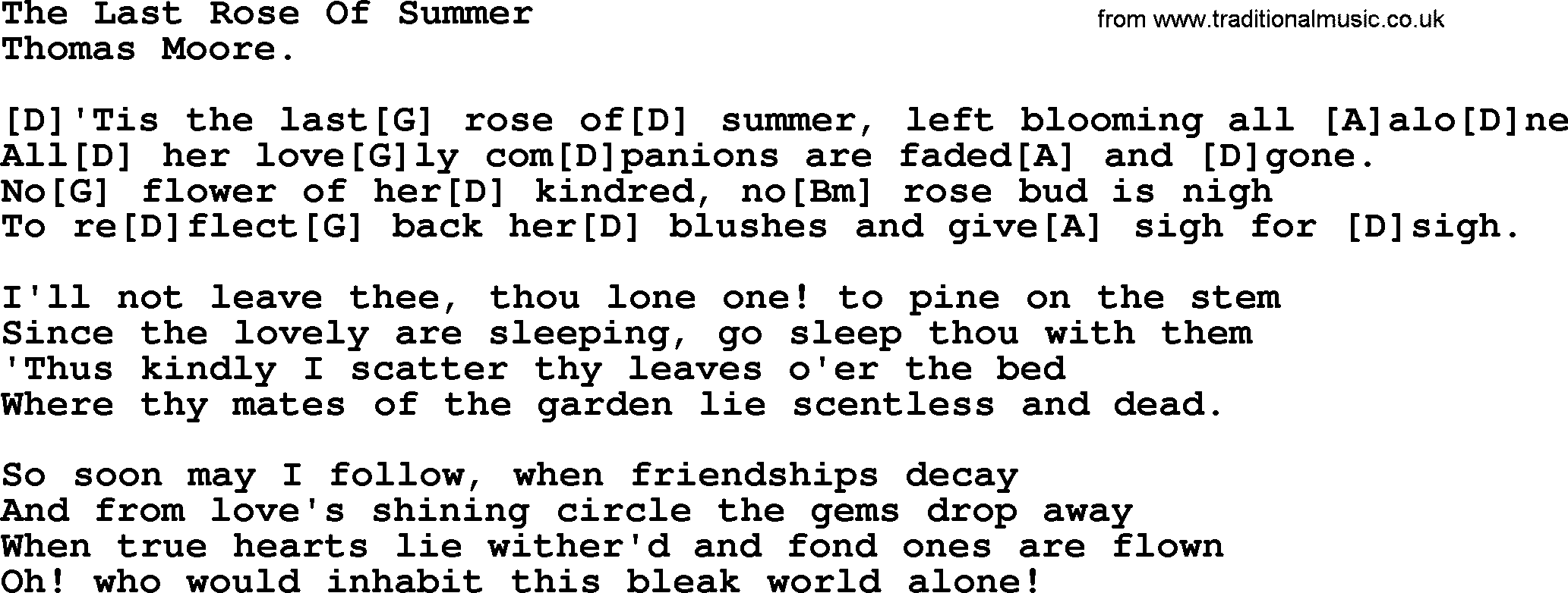 Top 1000 Most Popular Folk and Old-time Songs: The Last Rose Of Summer, lyrics and chords