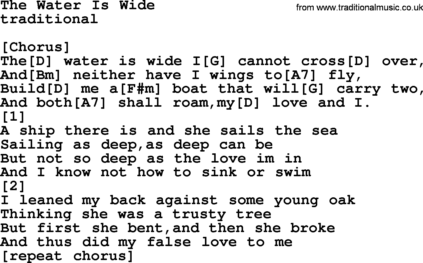 Top 1000 Most Popular Folk and Old-time Songs: The Water Is Wide, lyrics and chords