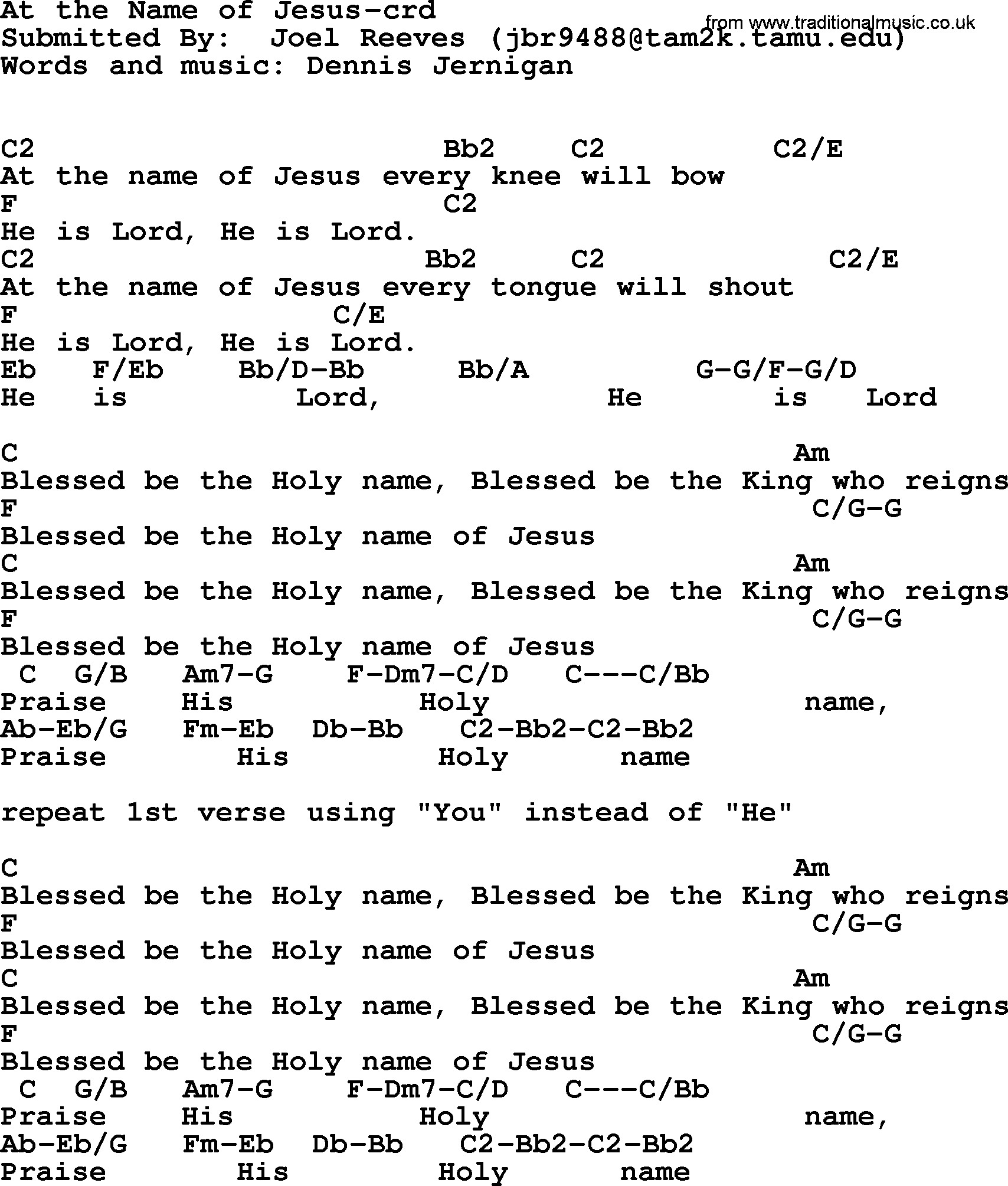 Top 500 Hymn: At The Name Of Jesus, lyrics and chords