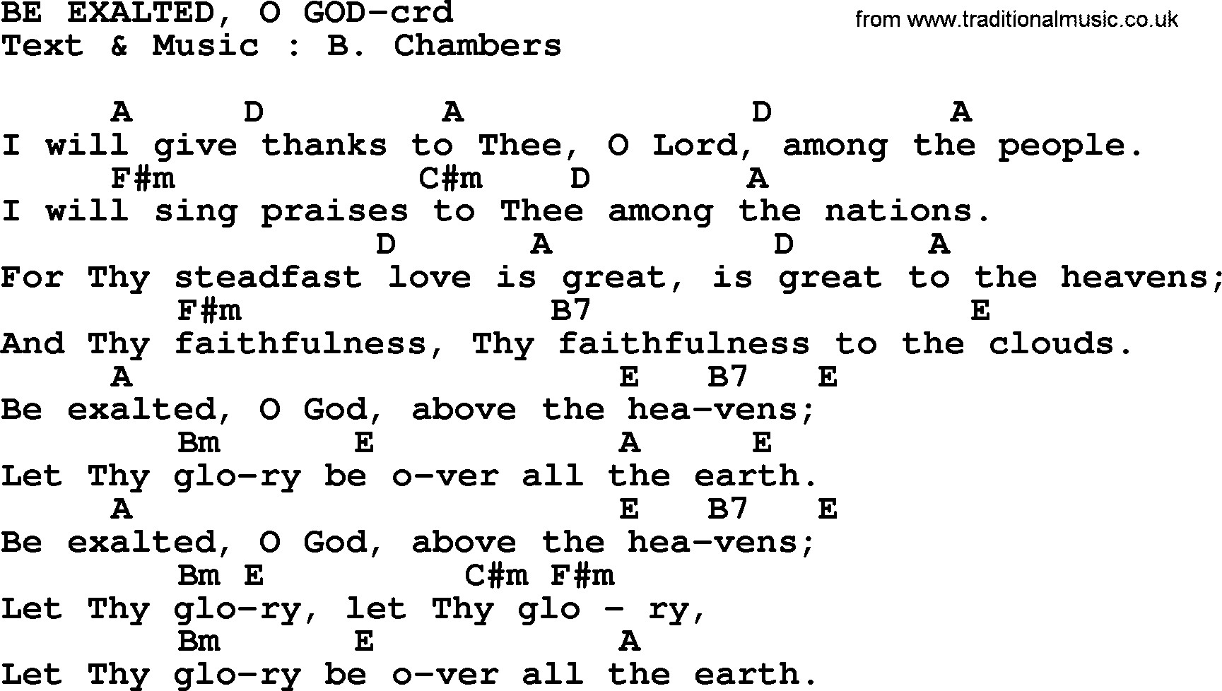 Top 500 Hymn: Be Exalted, O God, lyrics and chords