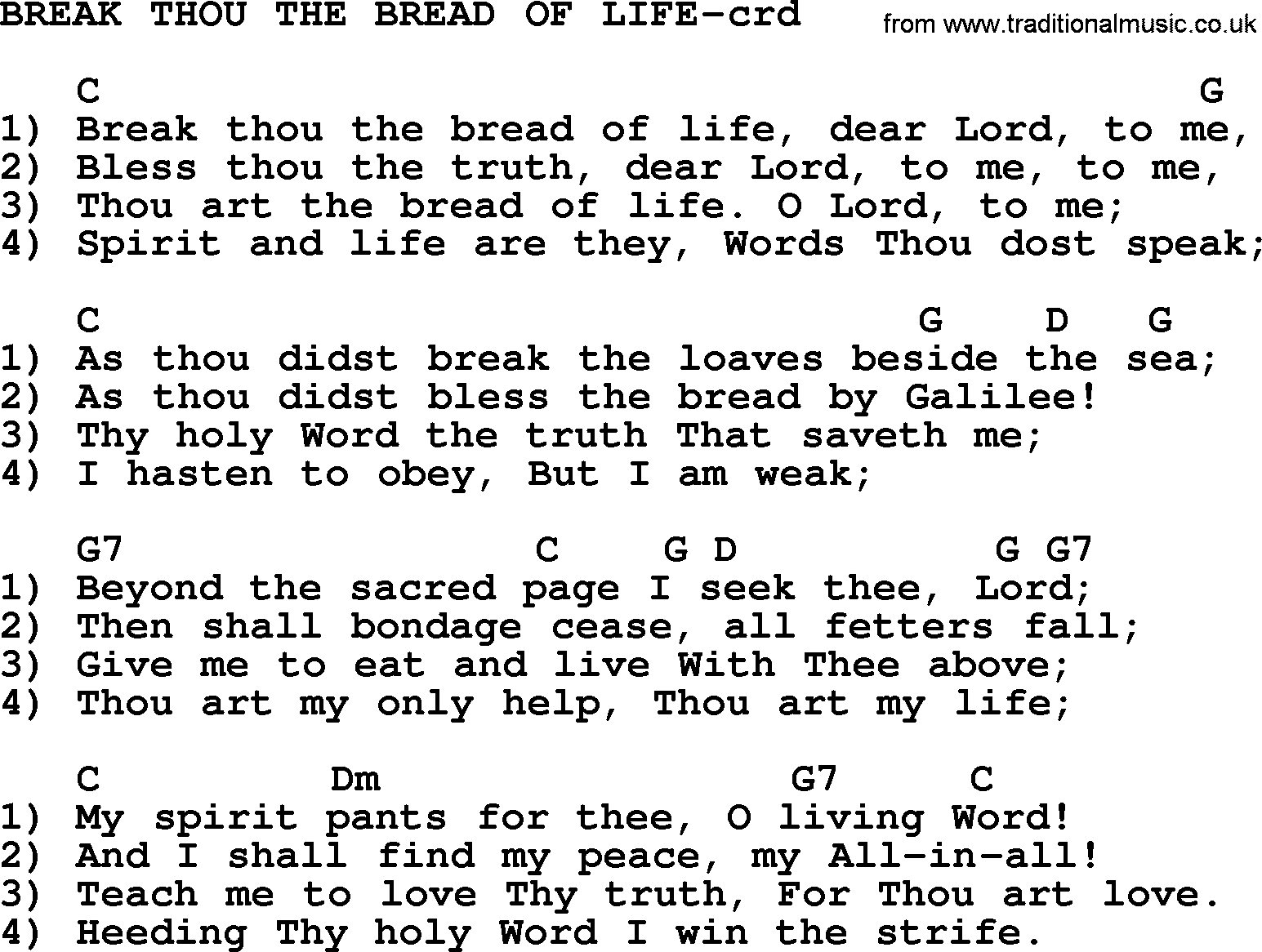 Top 500 Hymn: Break Thou The Bread Of Life, lyrics and chords