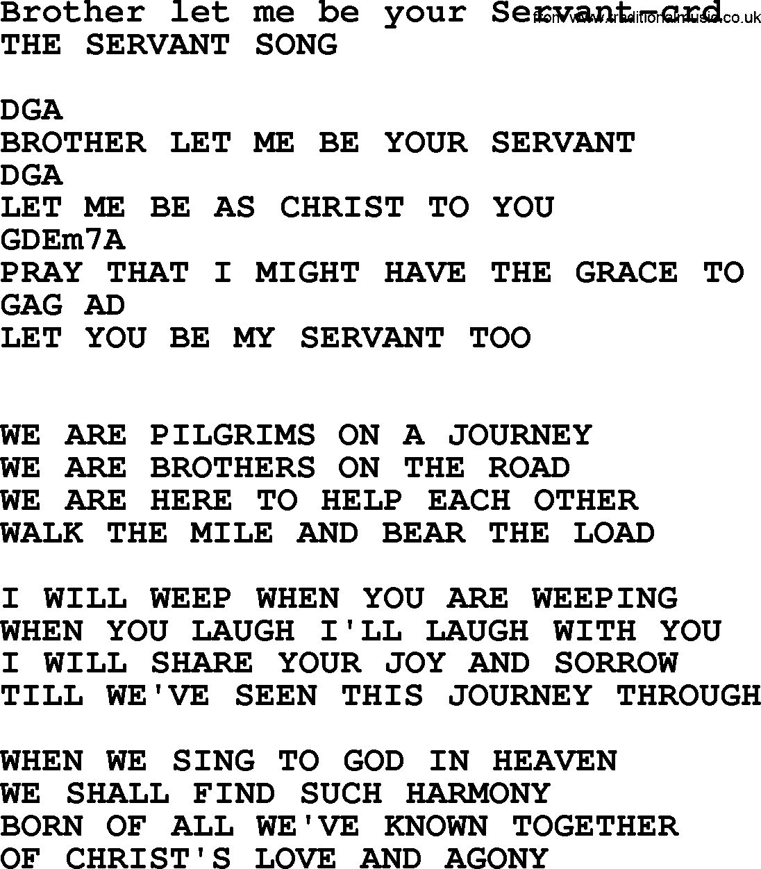 Top 500 Hymn: Brother Let Me Be Your Servant, lyrics and chords