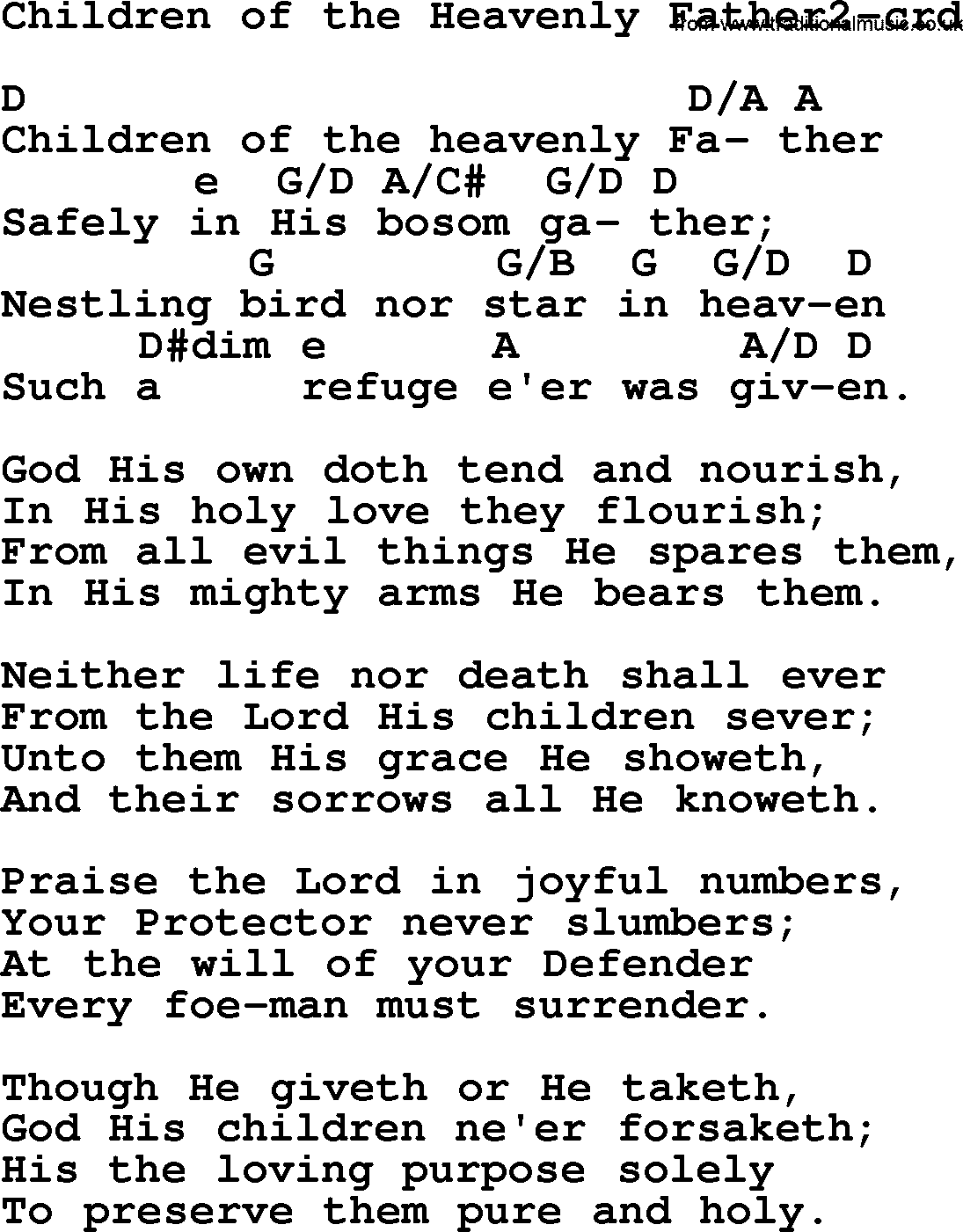 Top 500 Hymn: Children Of The Heavenly Father2, lyrics and chords