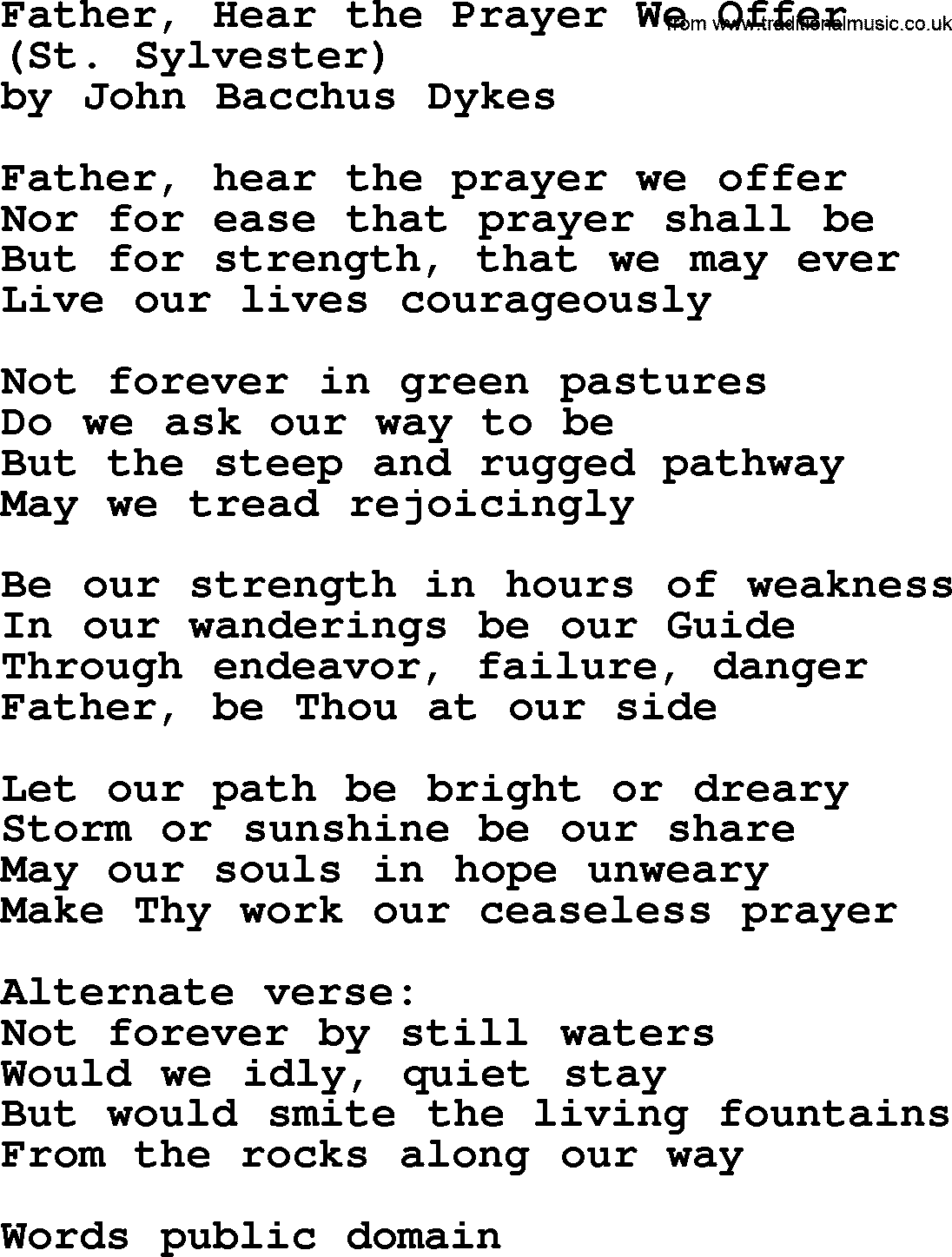 Top 500 Hymn: Father, Hear The Prayer We Offer, lyrics