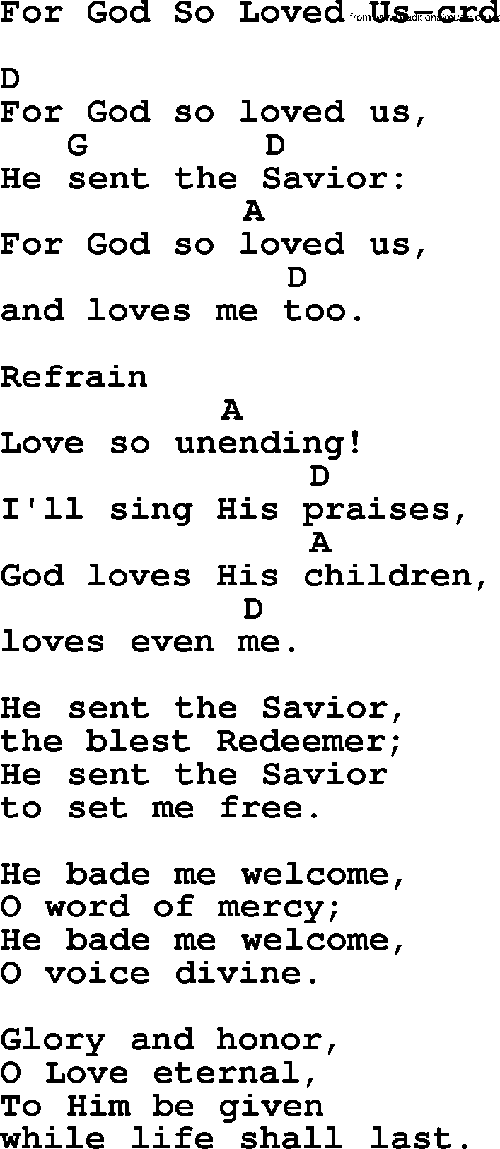 Top 500 Hymn: For God So Loved Us, lyrics and chords