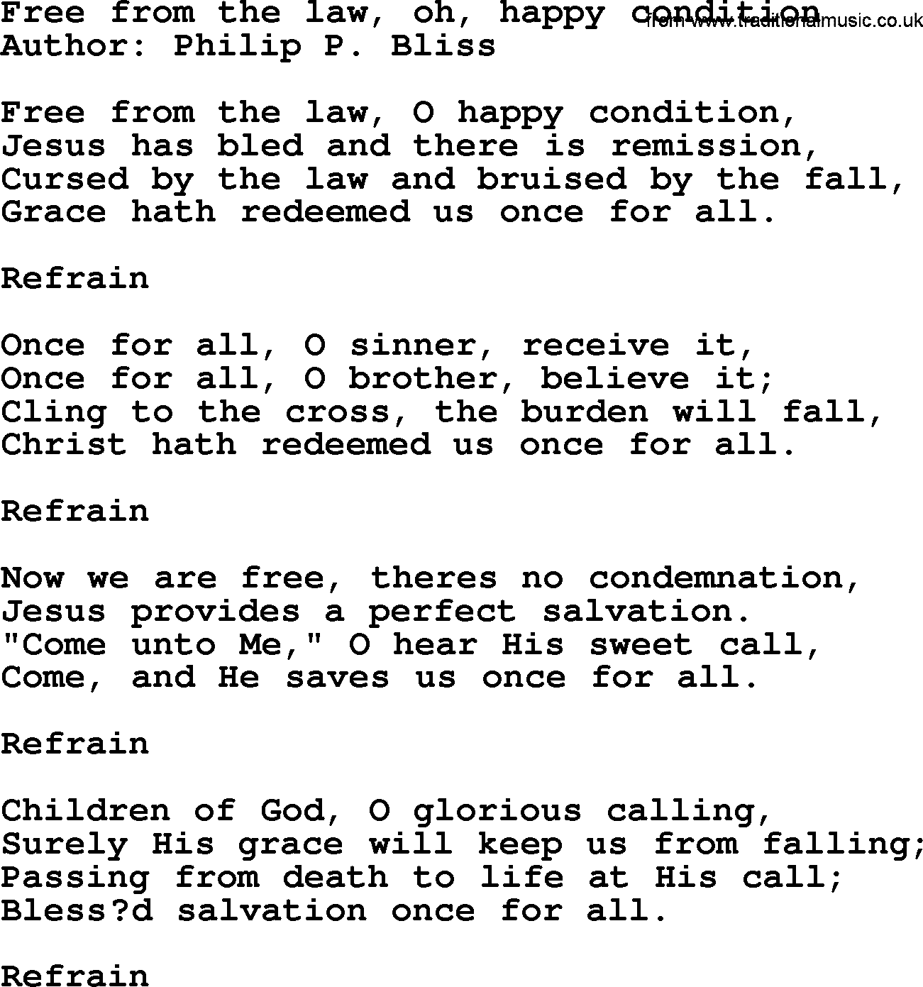 Top 500 Hymn: Free From The Law, Oh, Happy Condition, lyrics