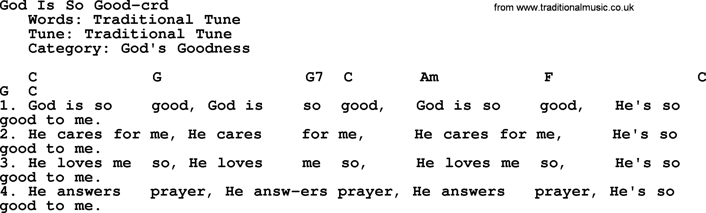 Top 500 Hymn: God Is So Good, lyrics and chords