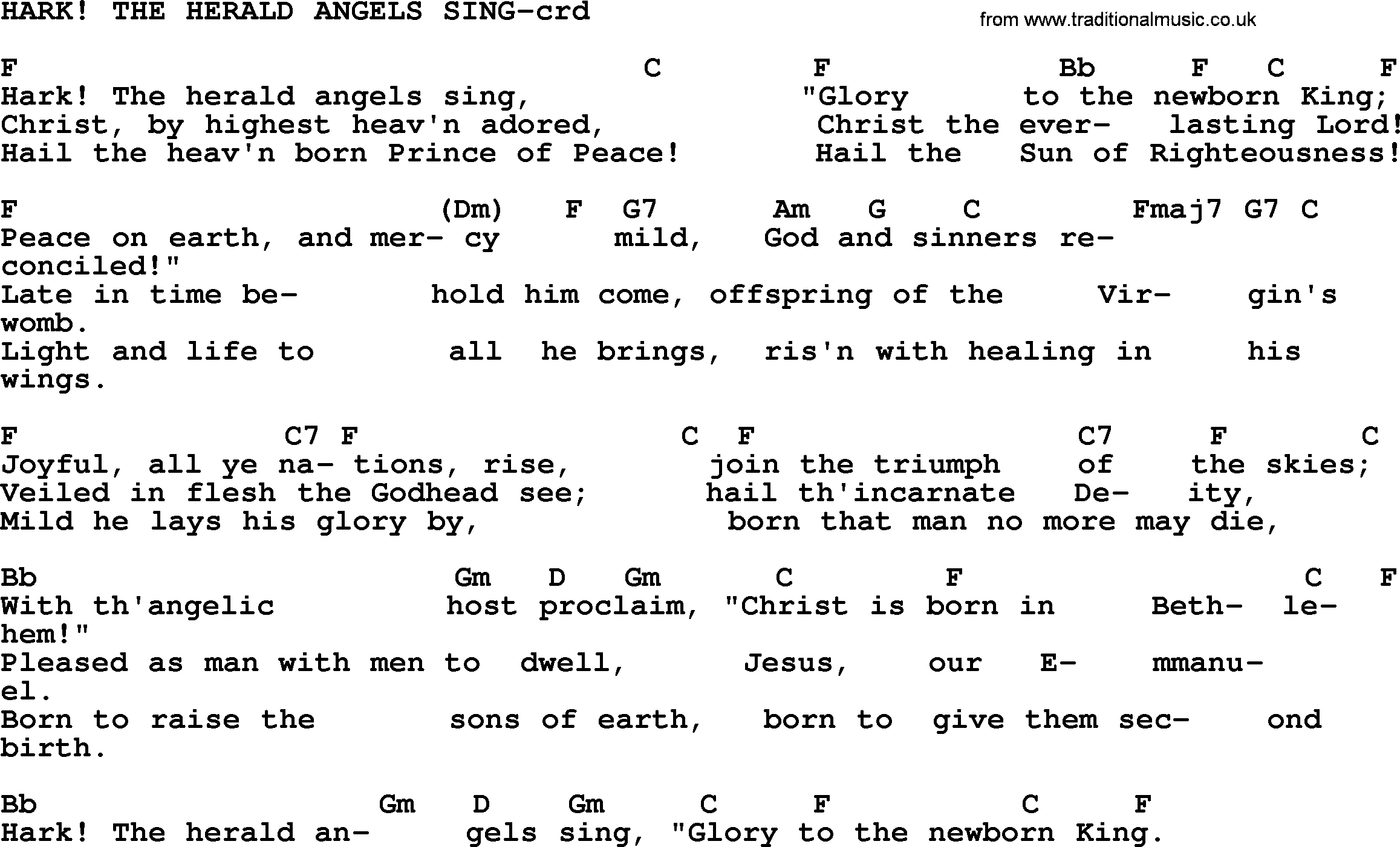 Top 500 Hymn: Hark The Herald Angels Sing, lyrics and chords