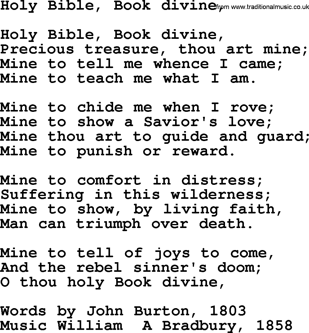 Top 500 Hymn: Holy Bible, Book Divine,, lyrics