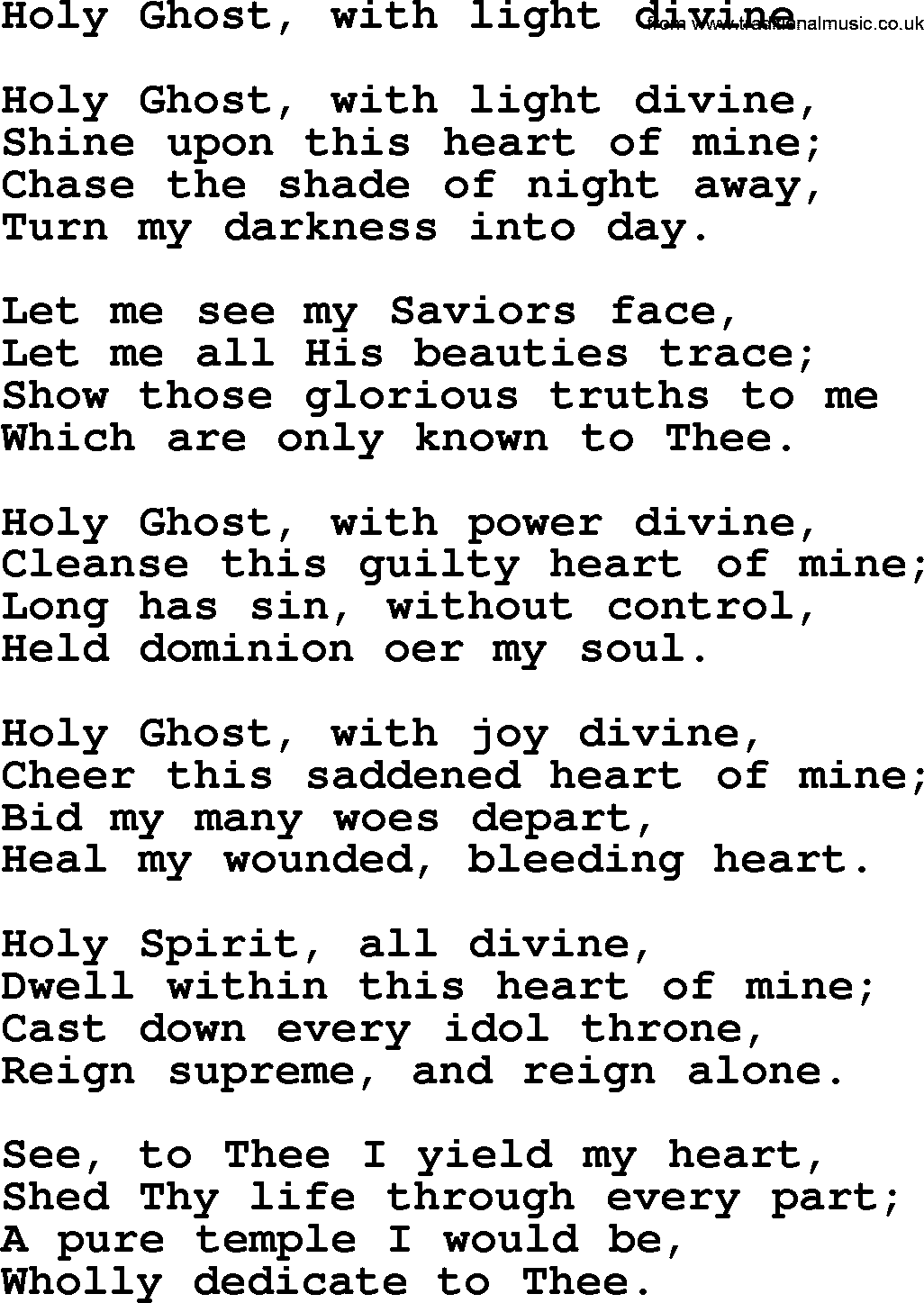Top 500 Hymn: Holy Ghost, With Light Divine, lyrics