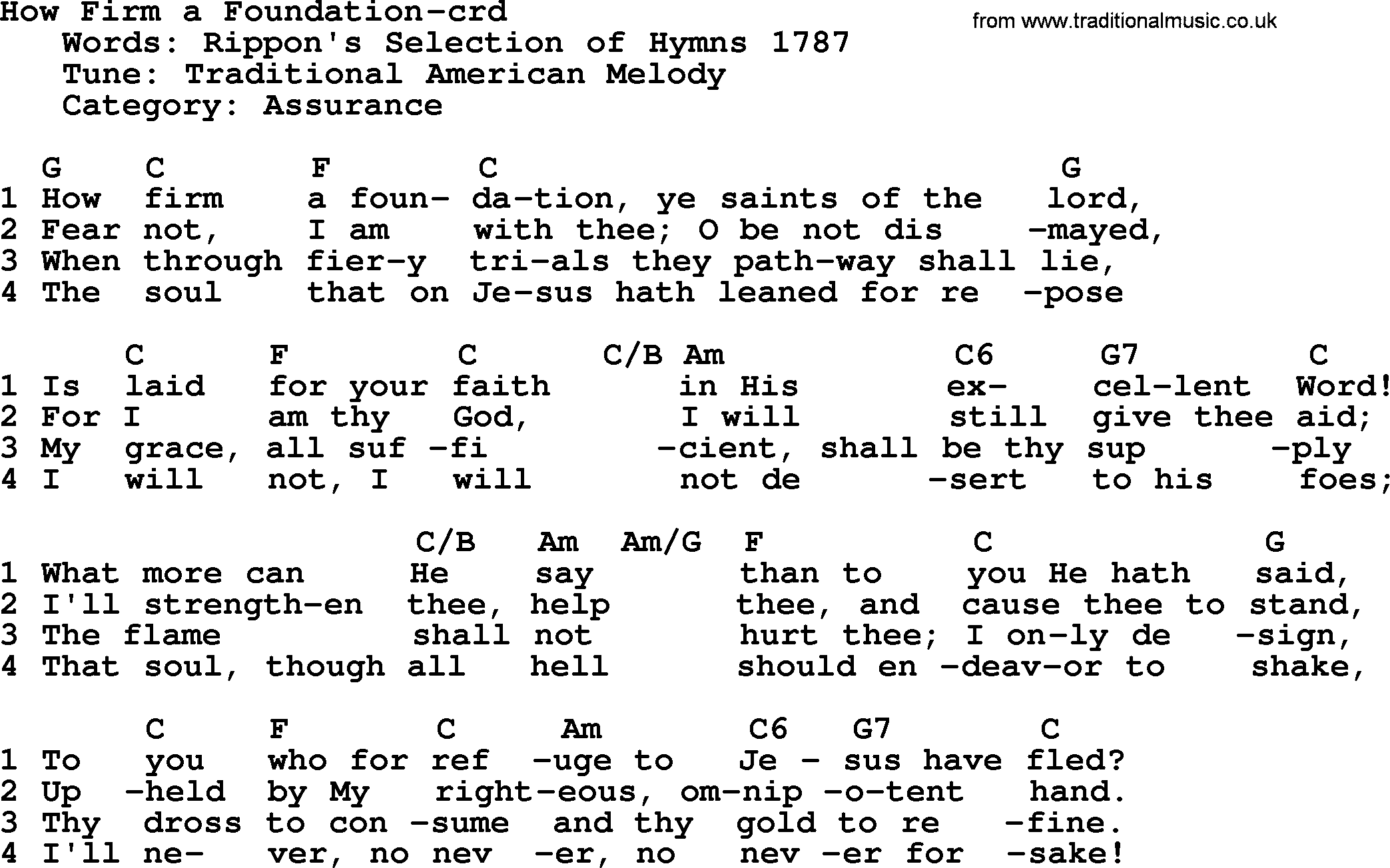Top 500 Hymn: How Firm A Foundation, lyrics and chords