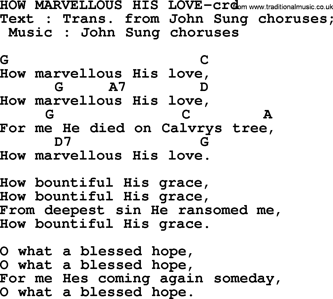 Top 500 Hymn: How Marvellous His Love, lyrics and chords