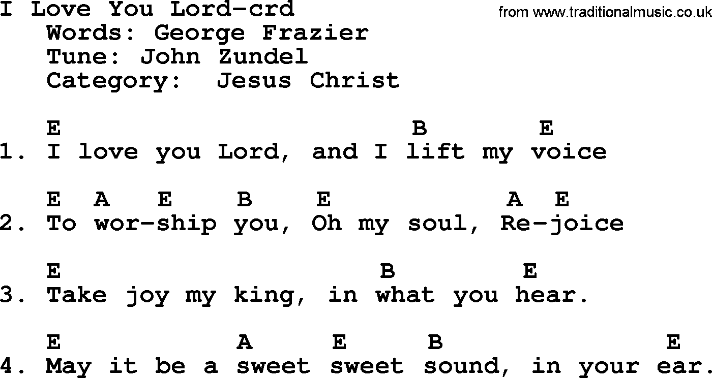 Top 500 Hymn: I Love You Lord, lyrics and chords