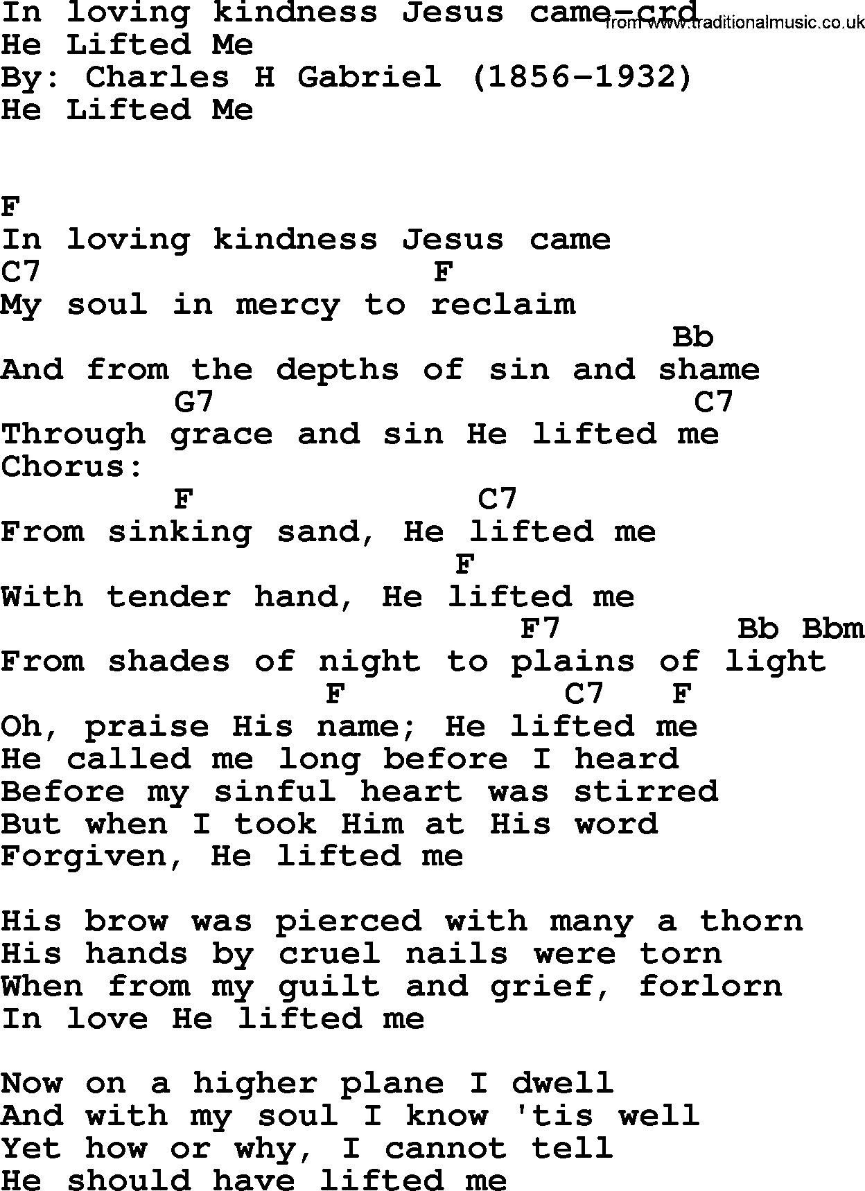 Top 500 Hymn: In Loving Kindness Jesus Came, lyrics and chords
