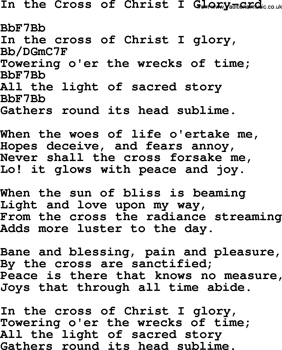 Top 500 Hymn: In The Cross Of Christ I Glory, lyrics and chords