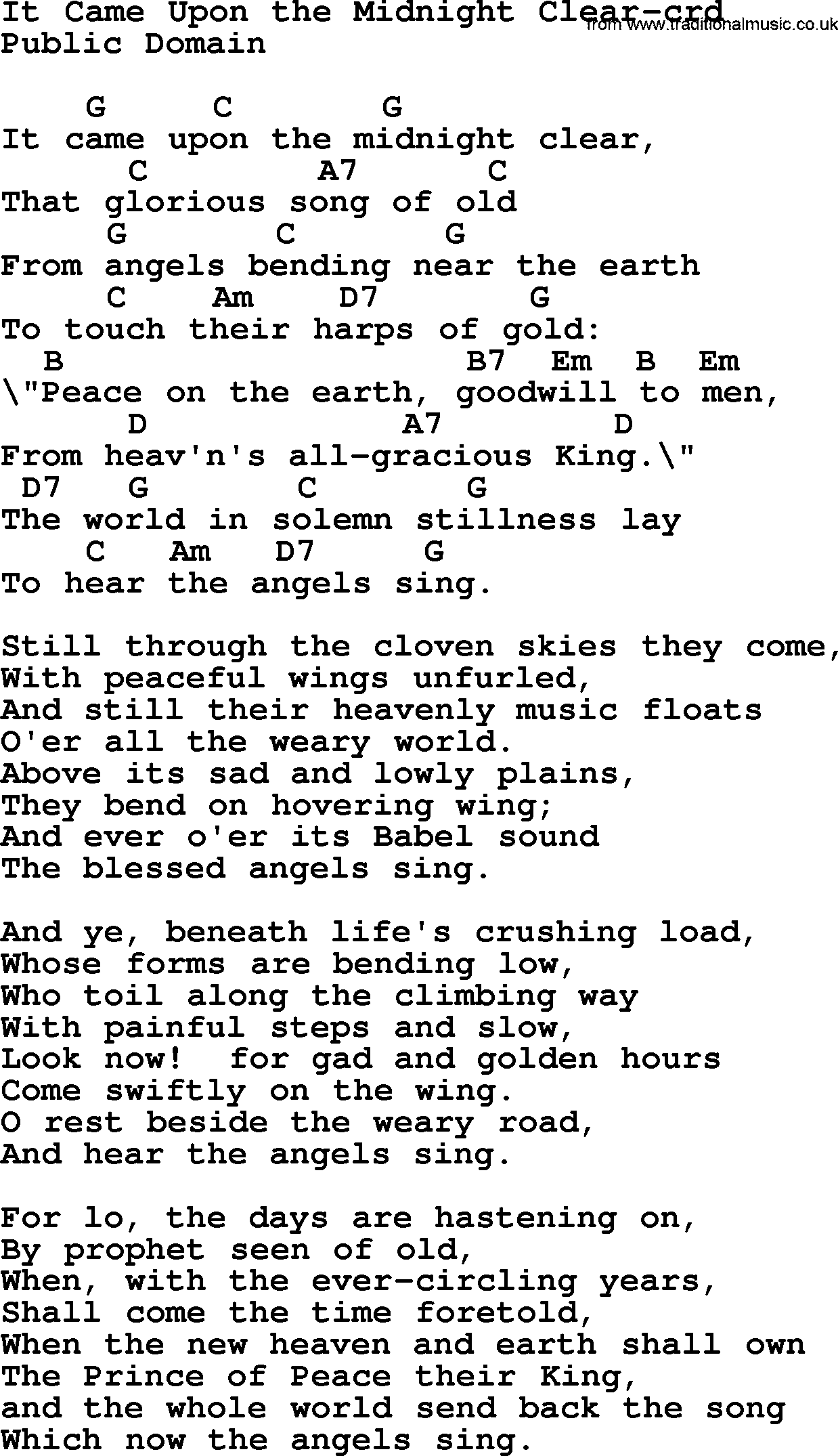 Top 500 Hymn: It Came Upon The Midnight Clear - lyrics, chords and PDF