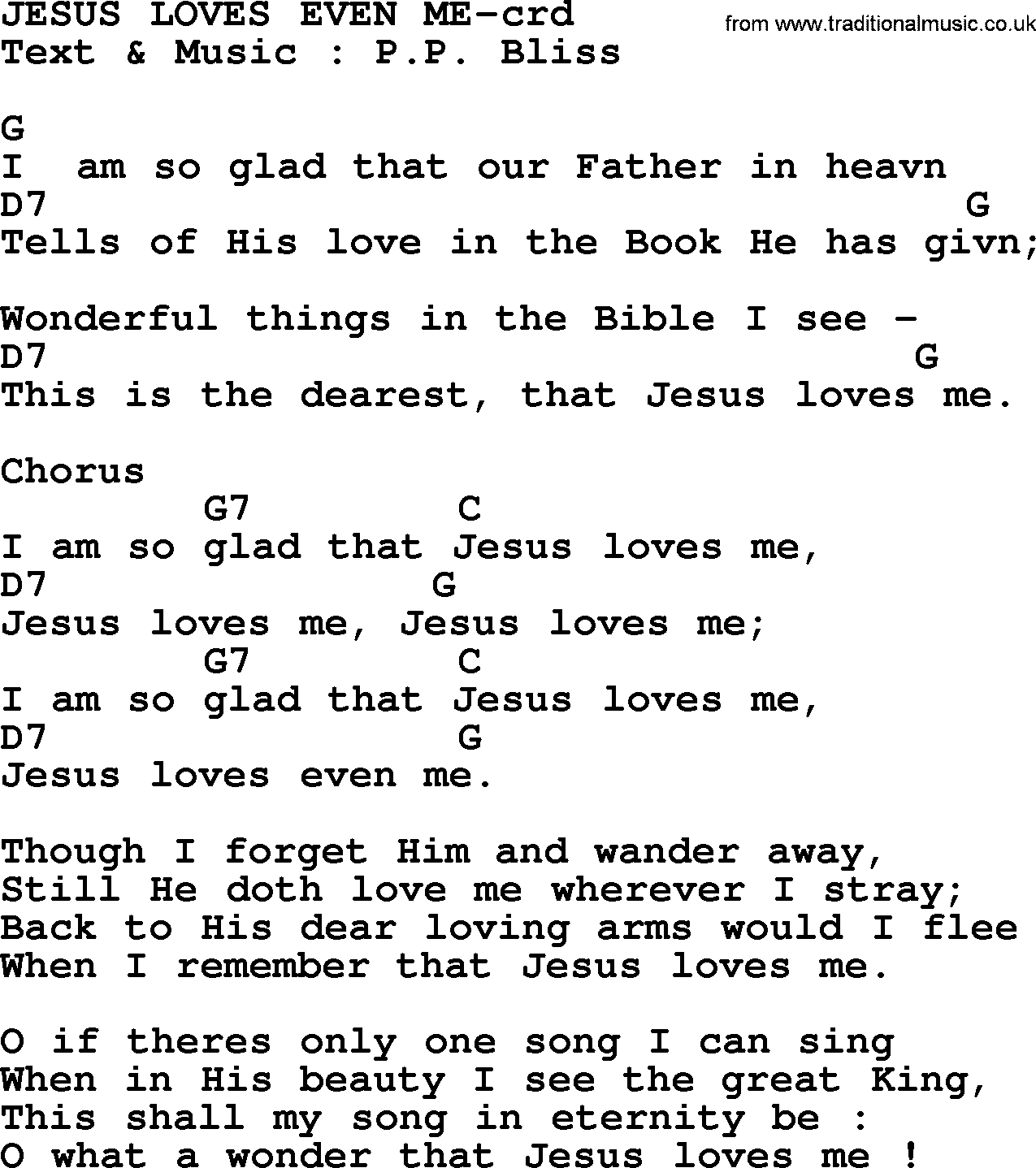 Top 500 Hymn: Jesus Loves Even Me, lyrics and chords