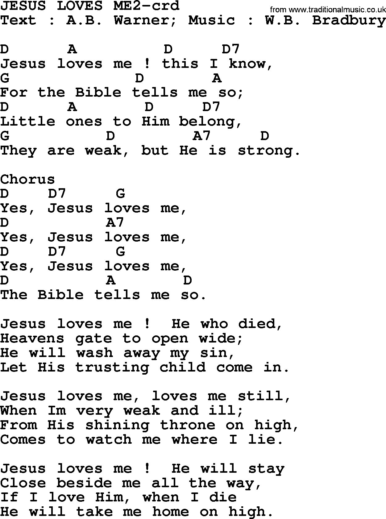 Top 500 Hymn: Jesus Loves Me2, lyrics and chords